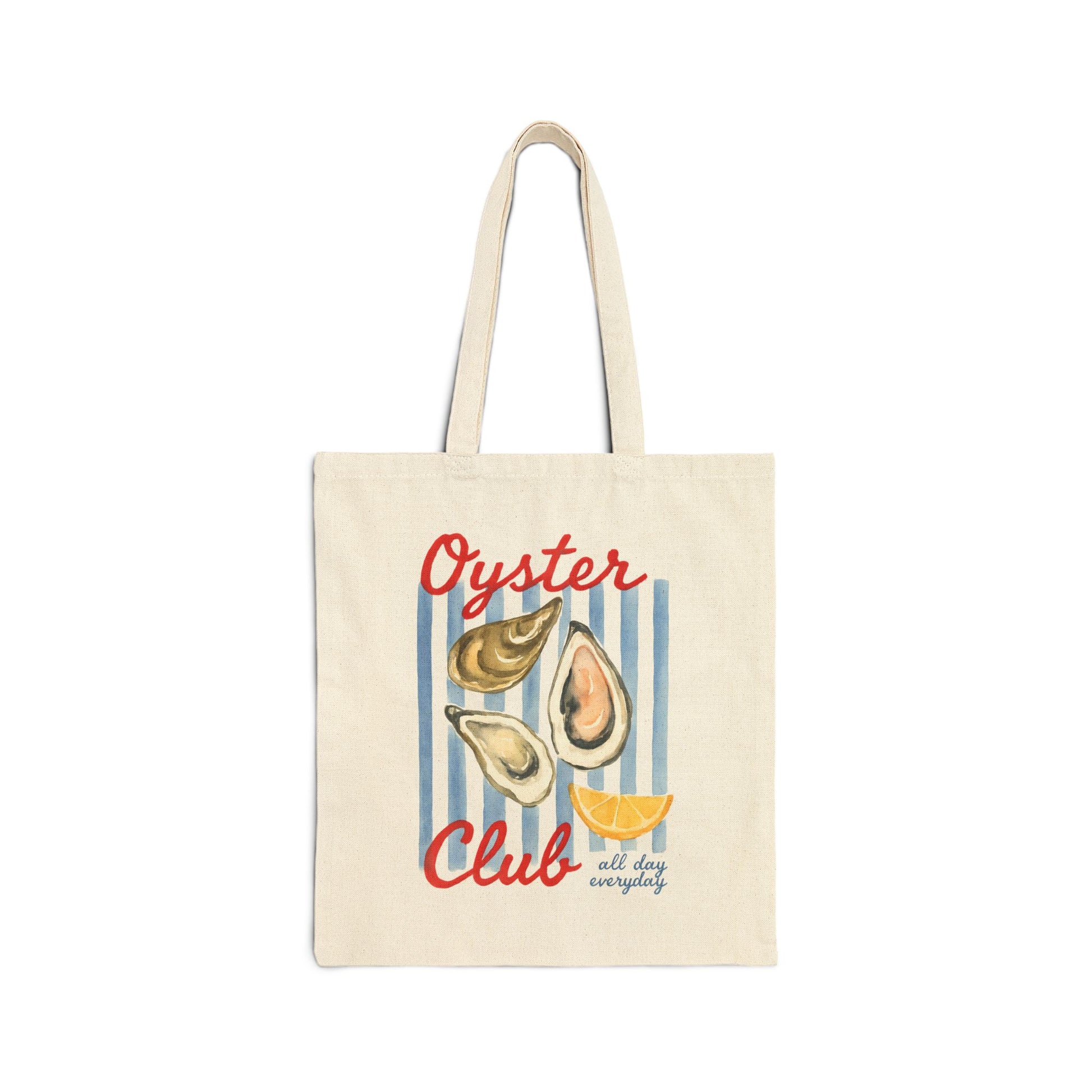 Oyster Club Cotton Canvas Tote Bag, Eco-Friendly Shopping Bag, Beach Tote, Gift for Seafood Lovers, Reusable Grocery Bag