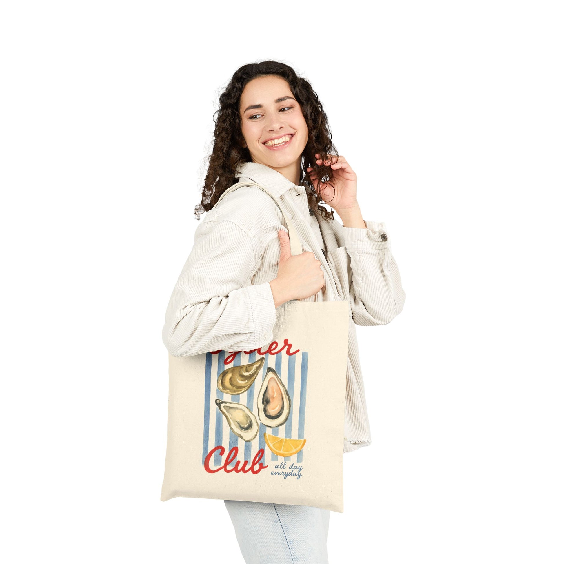 Oyster Club Cotton Canvas Tote Bag, Eco-Friendly Shopping Bag, Beach Tote, Gift for Seafood Lovers, Reusable Grocery Bag
