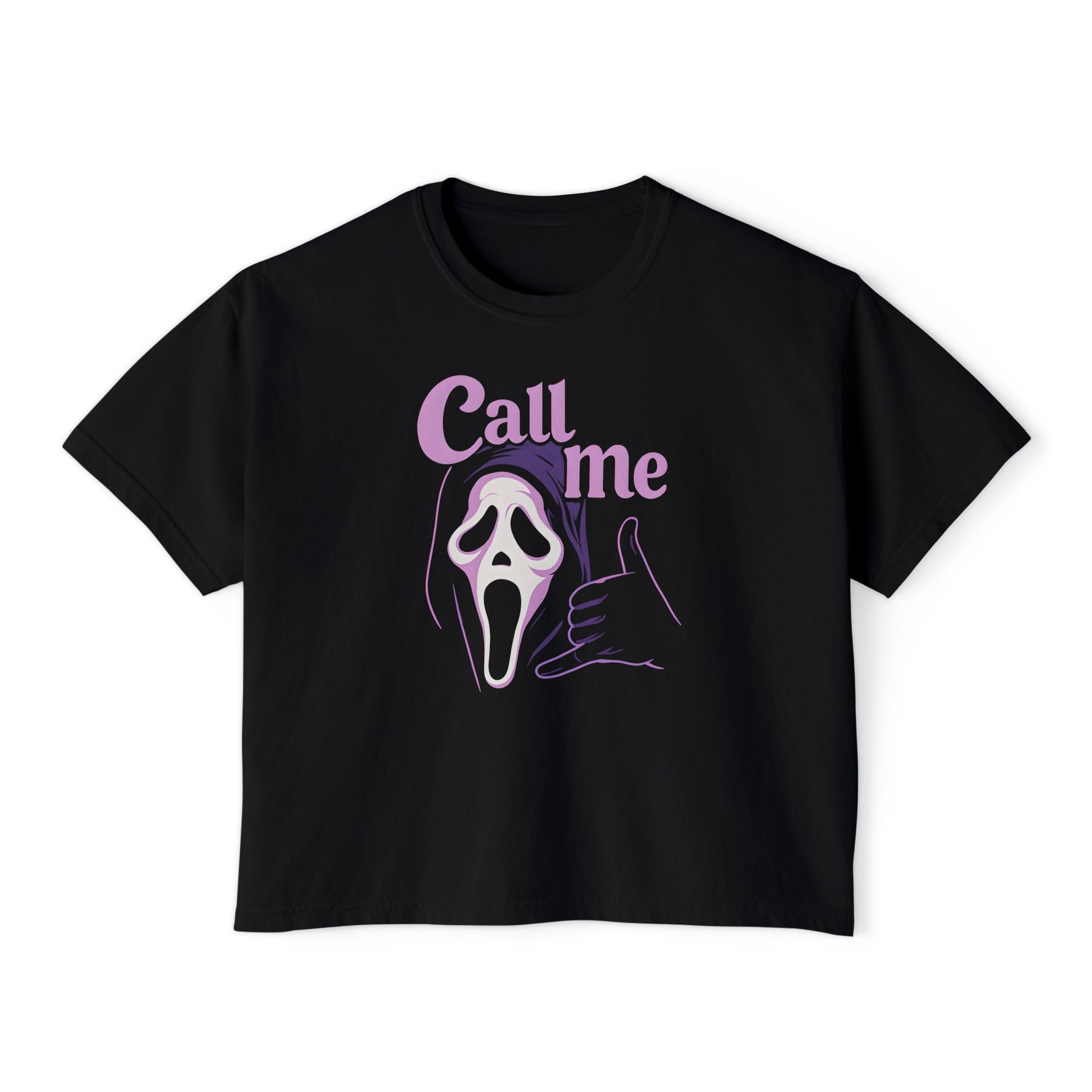 Call Me Graphic Women's Boxy Tee, Casual T-Shirt, Horror Aesthetic Top, Gift for Halloween Fans, Trendy Lounge Wear