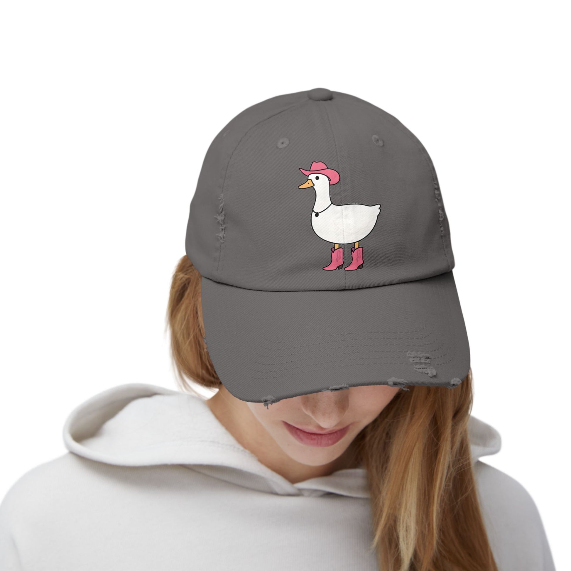 Playful Distressed Cap with Stylish Duck Design, Fun Hat for Summer, Birthday Gift, Trendy Accessory, Cap for Animal Lovers