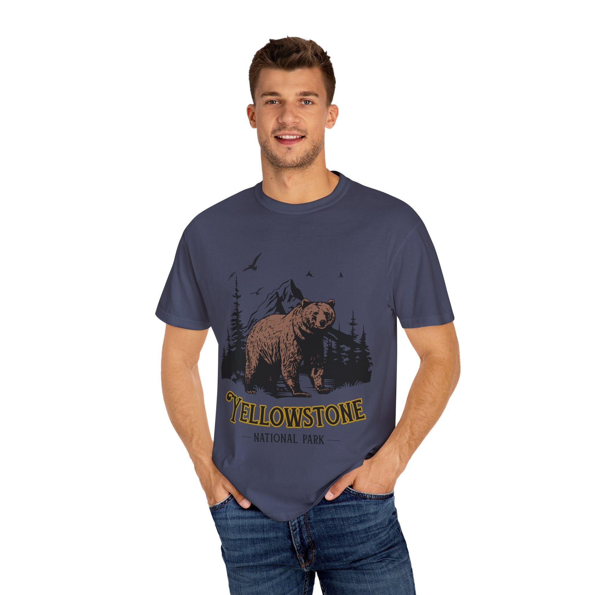 Yellowstone Bear Graphic Tee - Unisex Garment-Dyed Shirt, Nature Lover Gift, Outdoorsy Style, Travel Souvenir, Vintage National Park Apparel