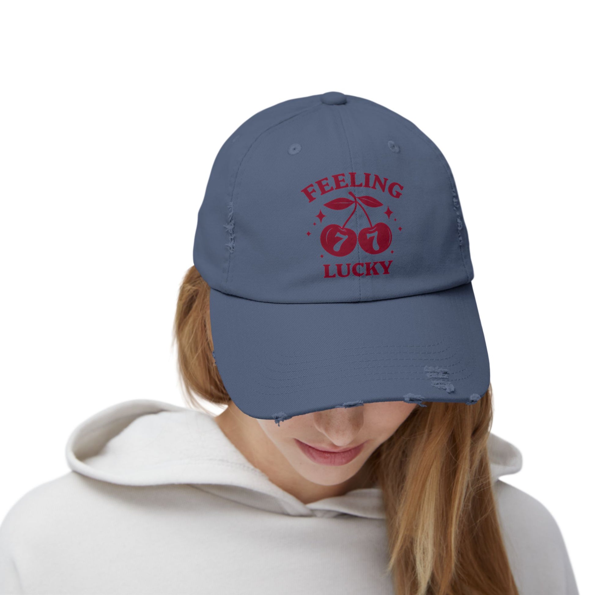 Feeling Lucky Distressed Cap - Unisex Hat, Casual Accessories, Lucky Charm Gift, Birthday, St. Patrick's Day, Spins on Luck