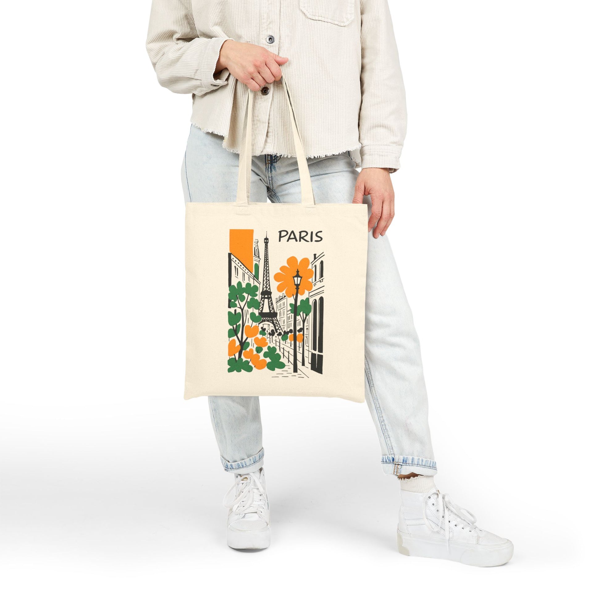 Paris Floral Cotton Canvas Tote Bag | Eco-Friendly Shopping, Beach Bag, Travel Tote, Mother's Day Gift, Art Lover Accessory