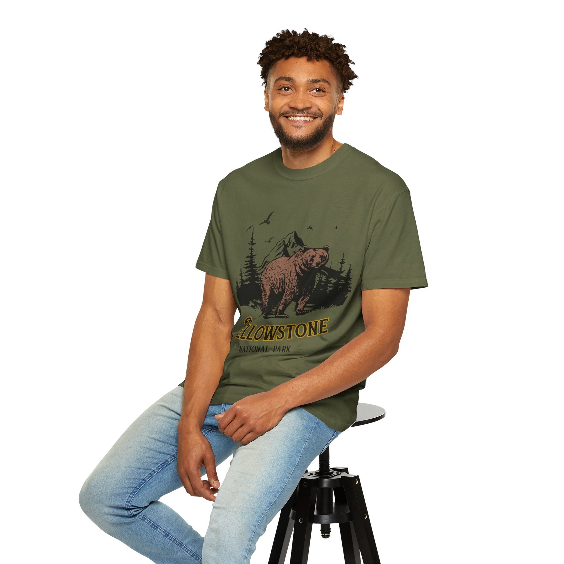 Yellowstone Bear Graphic Tee - Unisex Garment-Dyed Shirt, Nature Lover Gift, Outdoorsy Style, Travel Souvenir, Vintage National Park Apparel