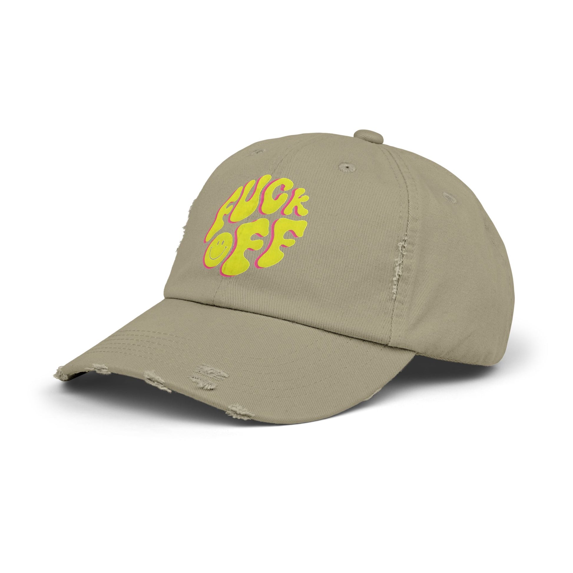 Vibrant Unisex Distressed Cap with 'F*CK OFF' Design, Fun Gift, Casual Style, Summer Accessory, Trendy Headwear