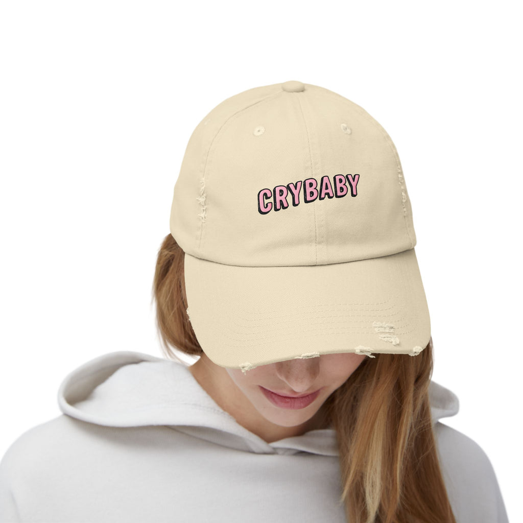 Trendy Distressed Cap - 'CRYBABY' | Fashionable Accessory, Casual Wear, Gift for Friends, Festival Style, Everyday Fashion