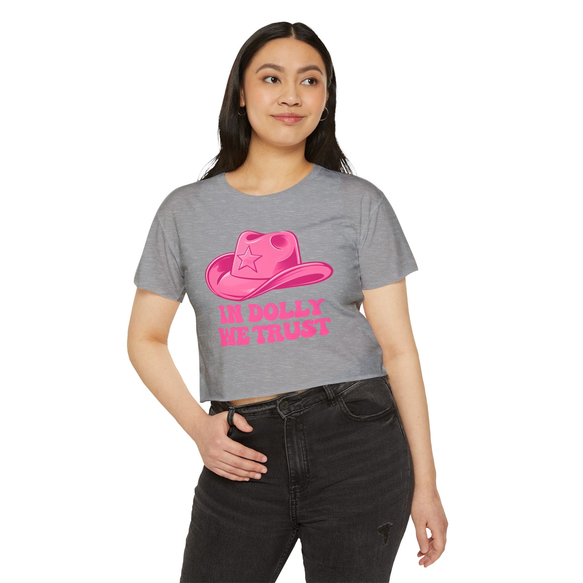 Women's Festival Crop Top, In Dolly We Trust Shirt, Summer Music Festival Tee, Cute Crop Top for Concerts, Bohemian Style Apparel, [...]
