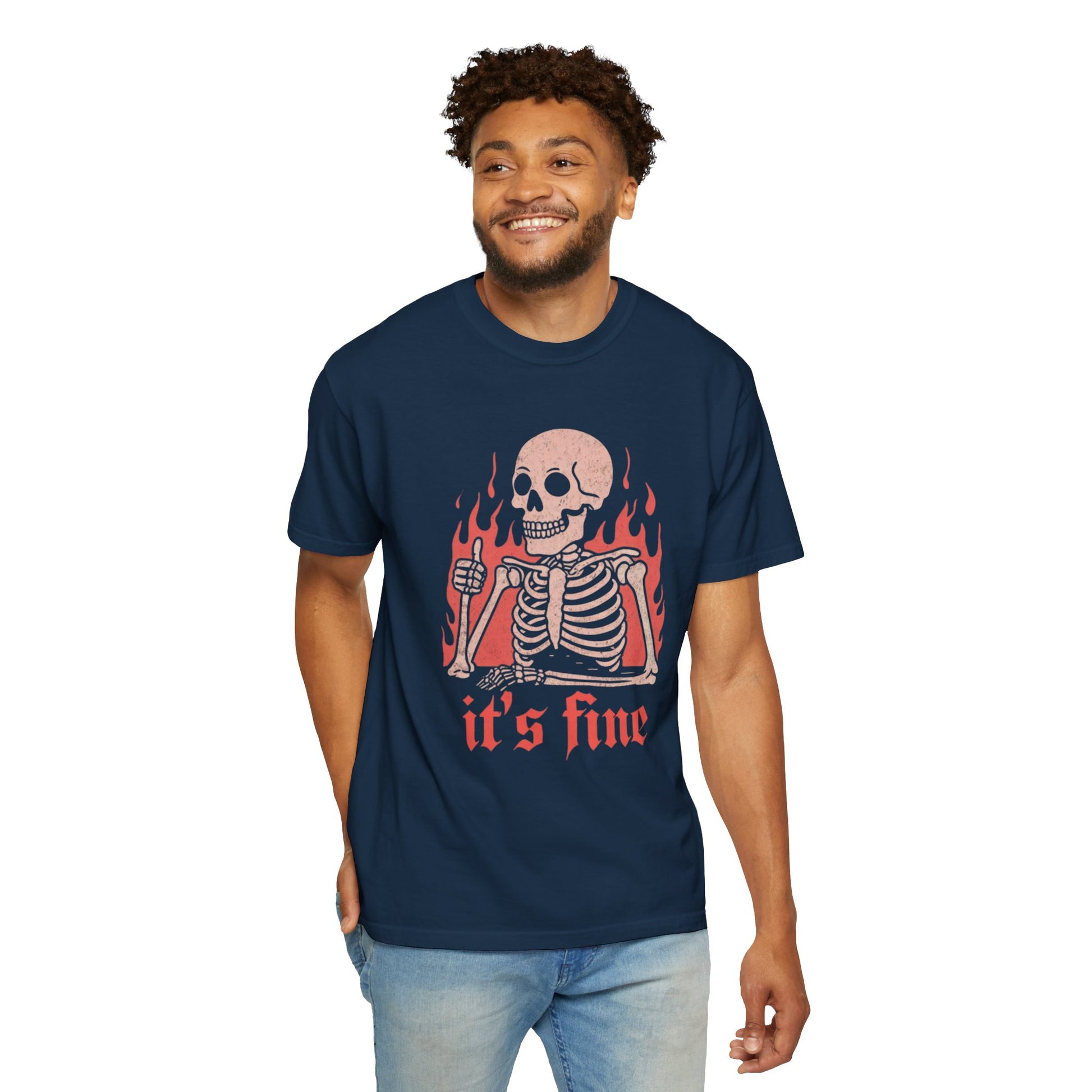 Skeleton It's Fine T-Shirt, Vintage Graphic Tee, Casual Wear, Halloween Gift, Unisex Graphic T-Shirt, Trendy Statement Shirt