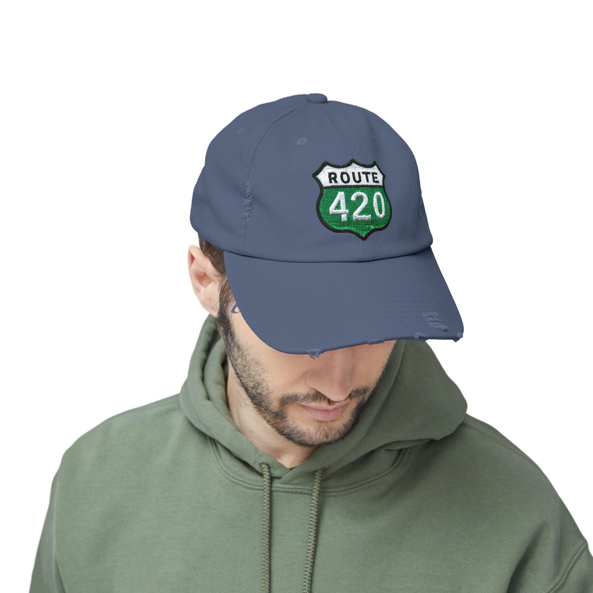 Route 420 Unisex Distressed Cap, Vintage Hat, Cool Casual Accessory, Perfect for Road Trips, Gift for Travelers, Outdoor Adventure Gear
