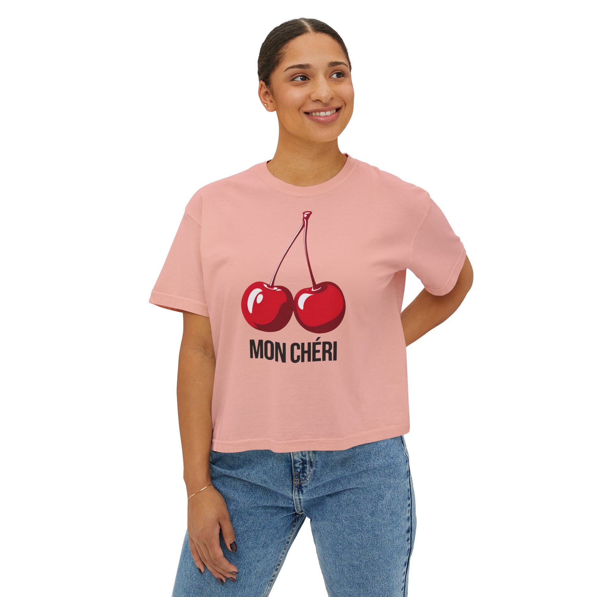 Chic Cherry Women's Boxy Tee, Casual T-Shirt, Summer Top, Gift for Her, Trendy Graphic Tee