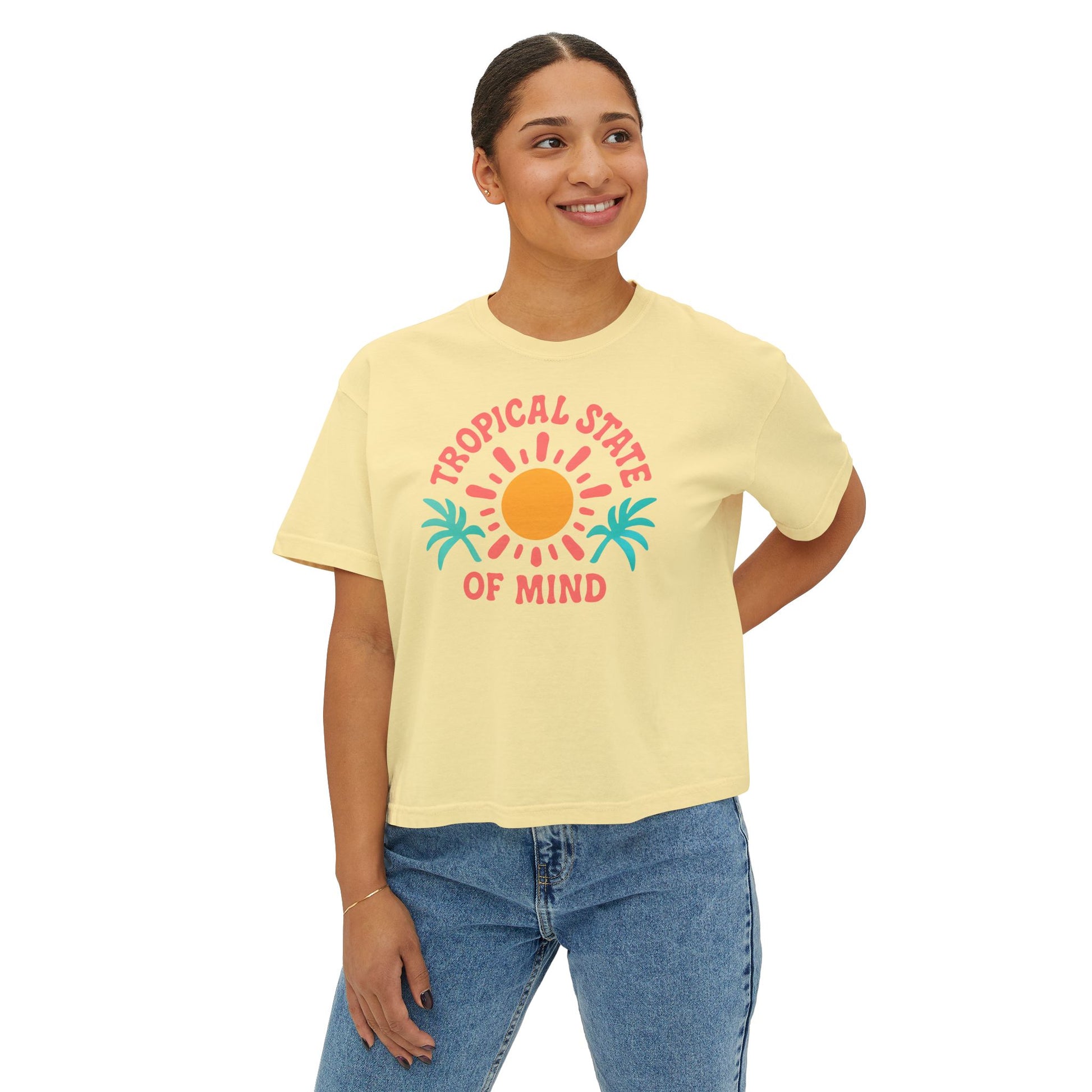 Tropical Women's Boxy Tee, Summer Vibes T-Shirt, Casual Beachwear, Gift for Her, Vacation Essentials
