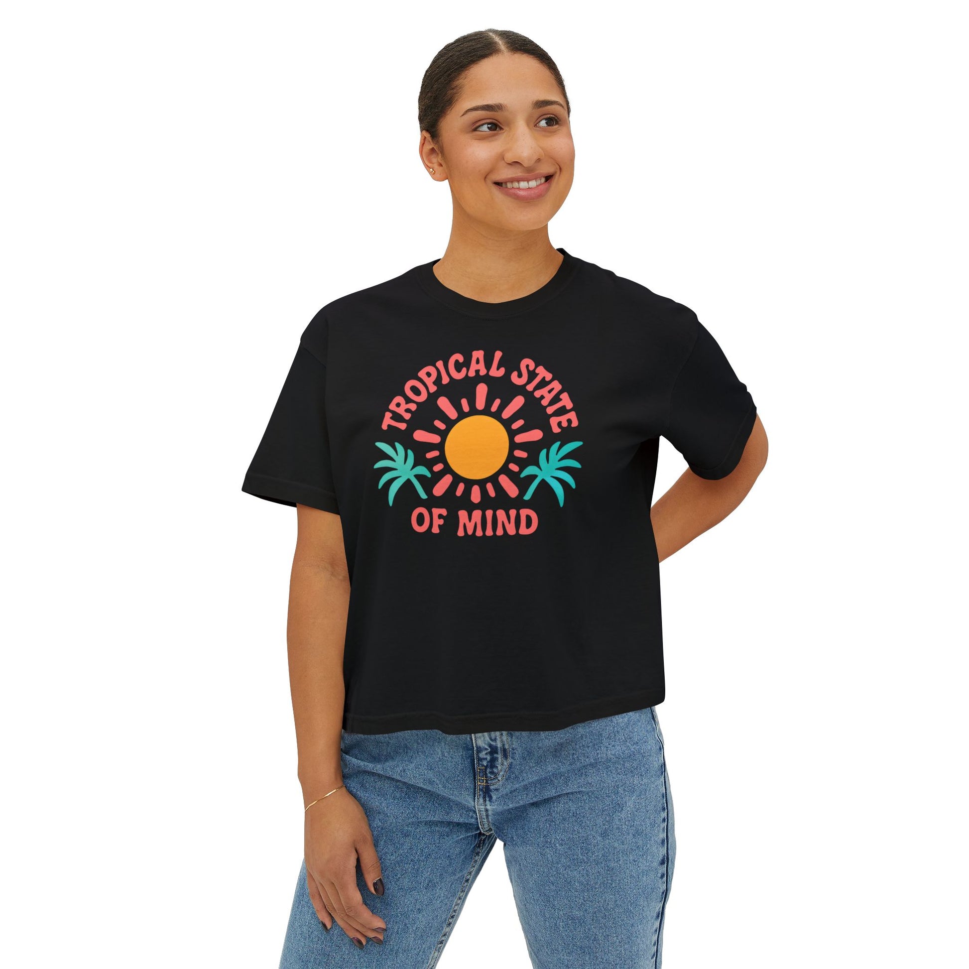 Tropical Women's Boxy Tee, Summer Vibes T-Shirt, Casual Beachwear, Gift for Her, Vacation Essentials