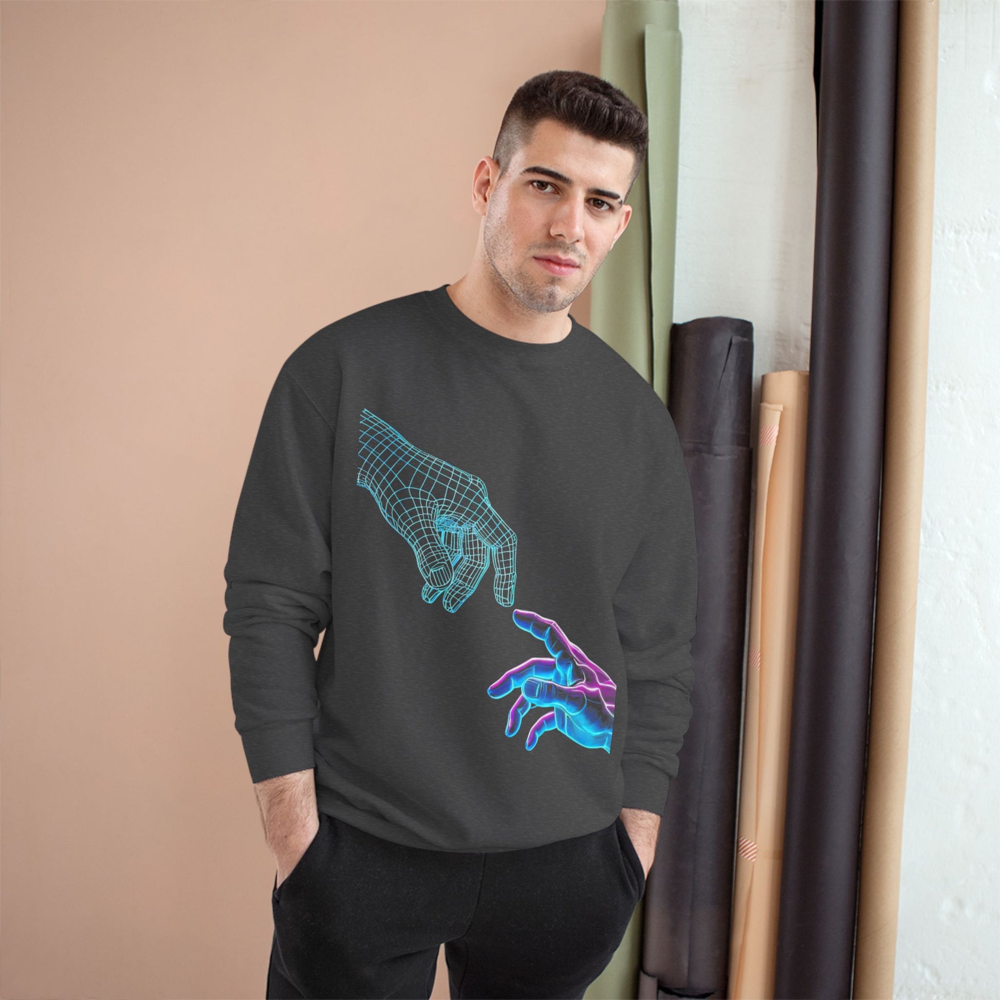 Modern Graphic Sweatshirt with Hands Design, Cozy, Trendy Sweatshirt, Gift for Tech Lovers, Art Enthusiast Apparel