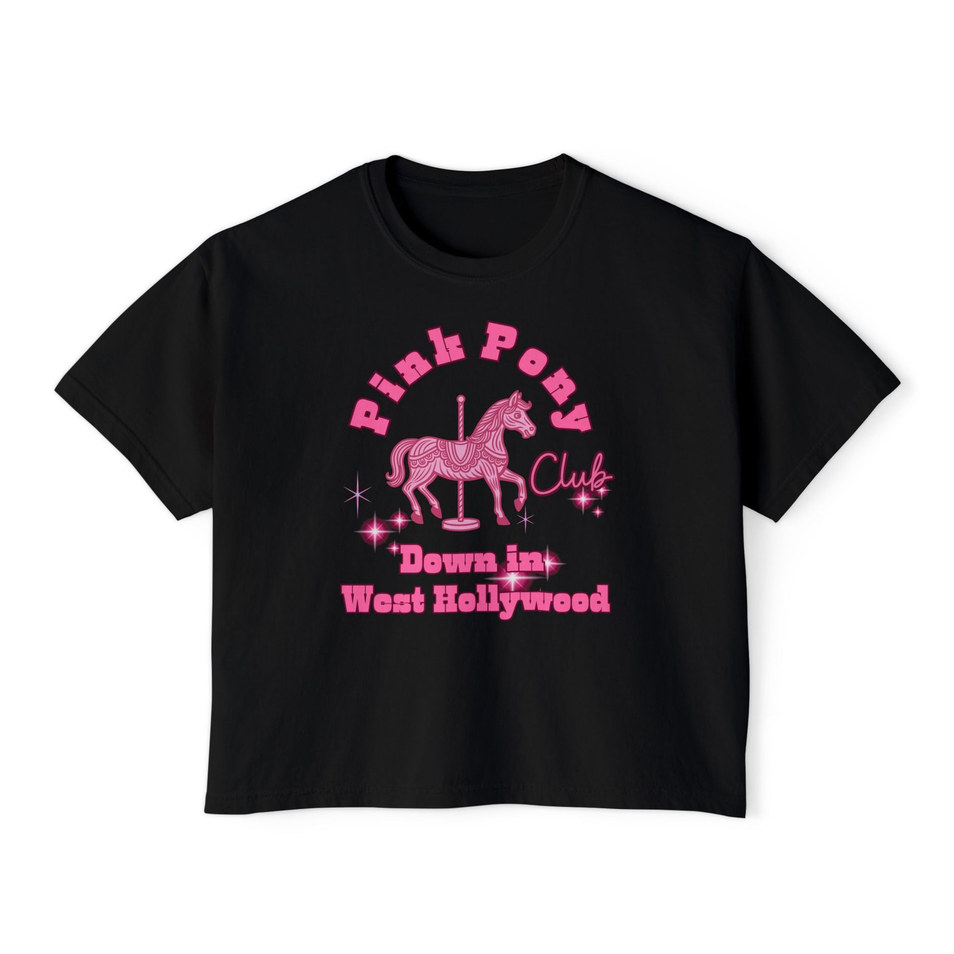 Pink Pony Club Women's Boxy Tee, Fun Casual Shirt, Gift for Unicorn Lovers, Soft Cotton Top, Trendy Graphic Tee