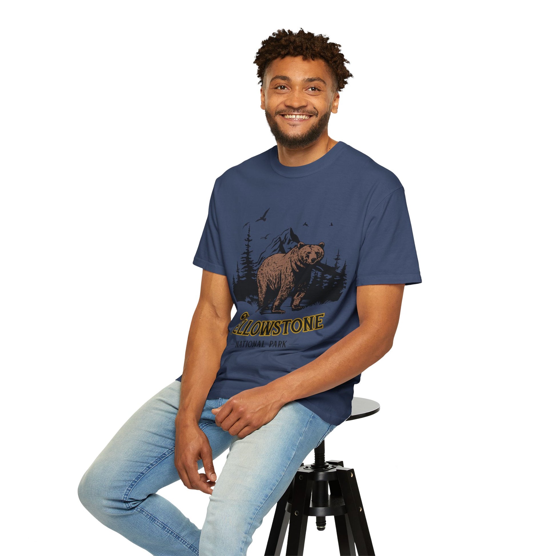 Yellowstone Bear Graphic Tee - Unisex Garment-Dyed Shirt, Nature Lover Gift, Outdoorsy Style, Travel Souvenir, Vintage National Park Apparel