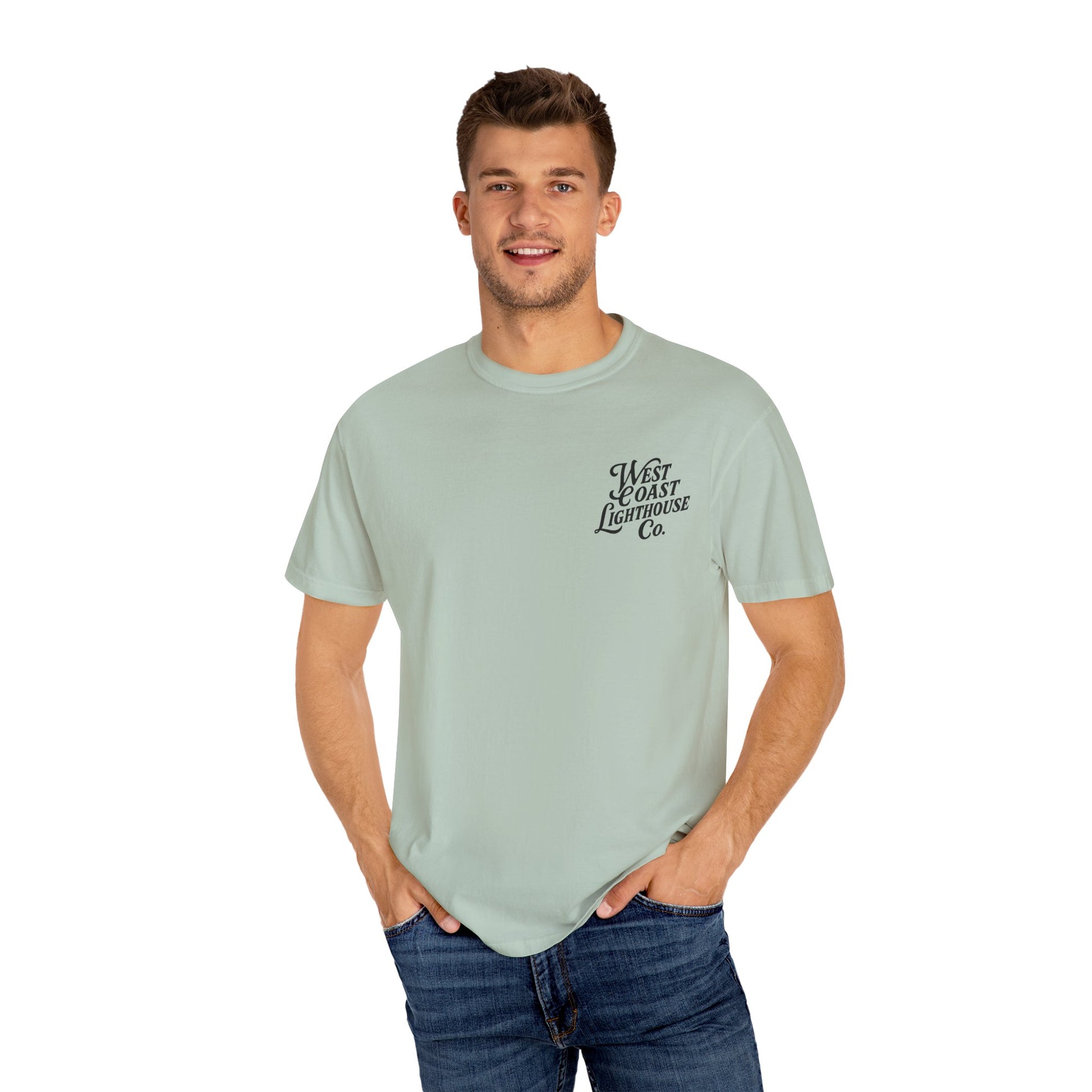 West Coast Lighthouse Unisex T-Shirt, Nautical Graphic Tee, Beach Lover Gift, Relaxed Fit, Summer Essentials, Vacation Wear