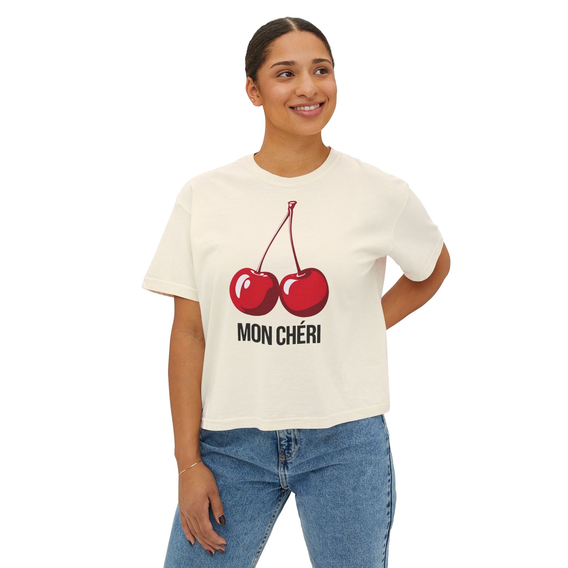 Chic Cherry Women's Boxy Tee, Casual T-Shirt, Summer Top, Gift for Her, Trendy Graphic Tee