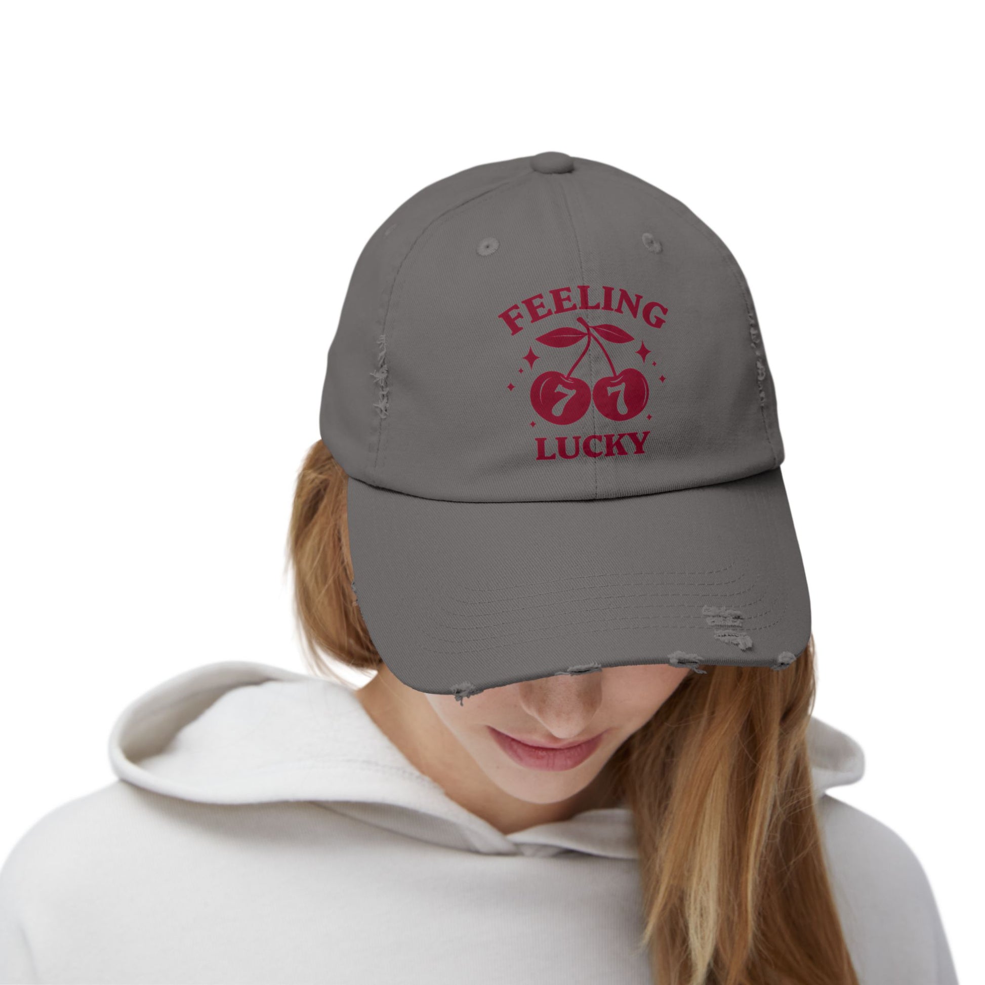 Feeling Lucky Distressed Cap - Unisex Hat, Casual Accessories, Lucky Charm Gift, Birthday, St. Patrick's Day, Spins on Luck