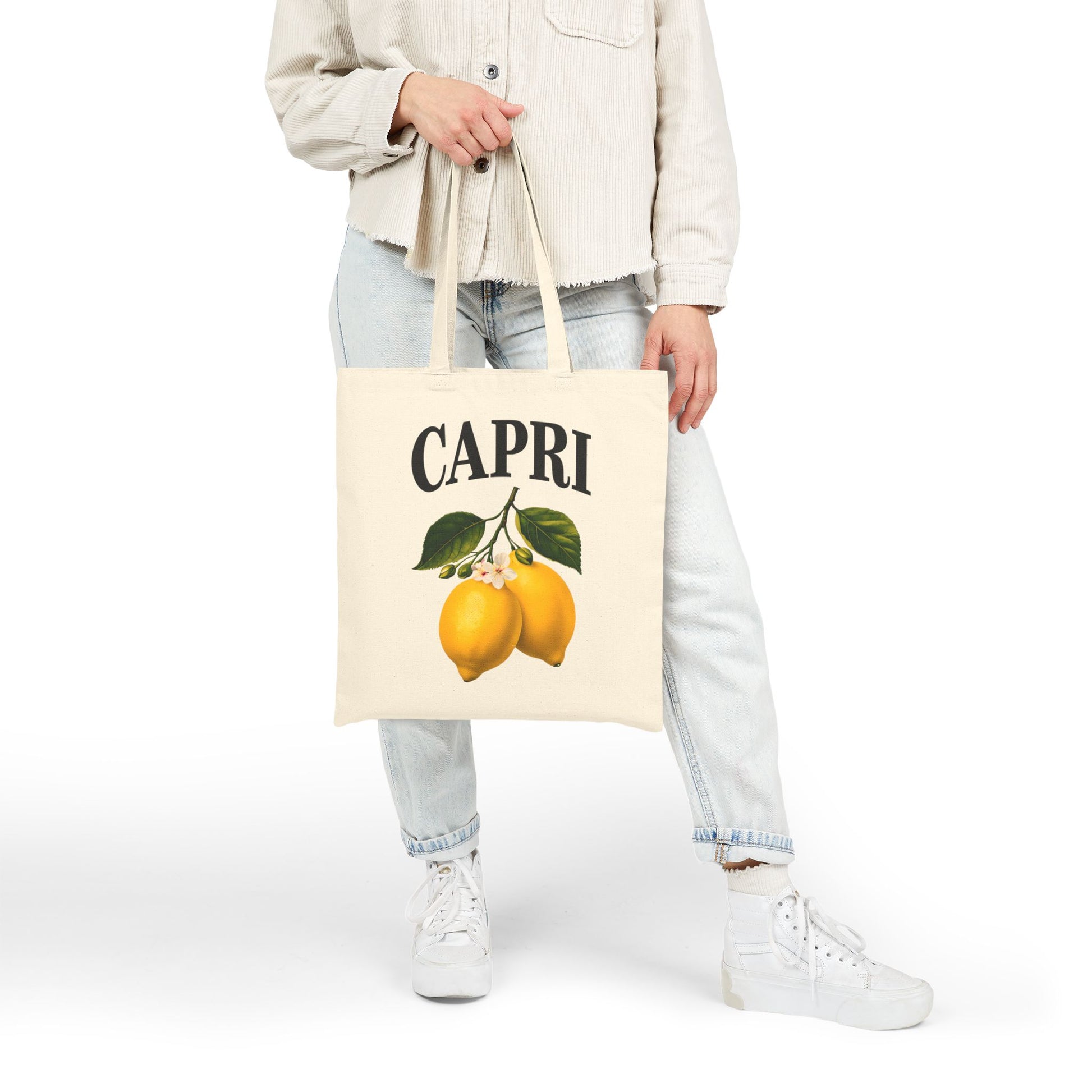 Capri Lemon Canvas Tote Bag - Stylish Eco-Friendly Shopper for Groceries, Beach Trips, Market, Gifts, and Casual Outings