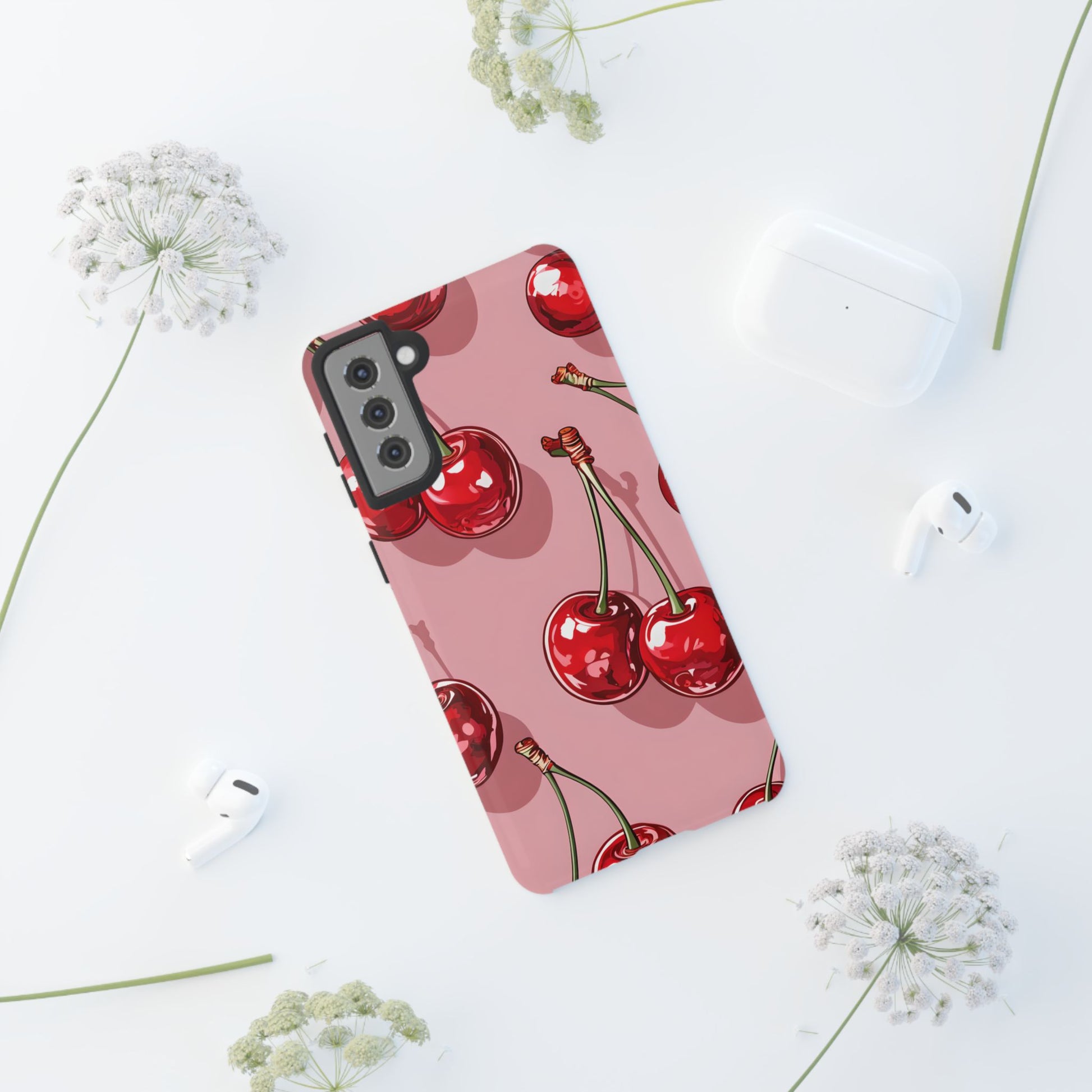 Cherry Blossom Phone Case, Tough Phone Cover, Cute Cherry Design, Summer Vibes, Phone Accessory, Gift for Her