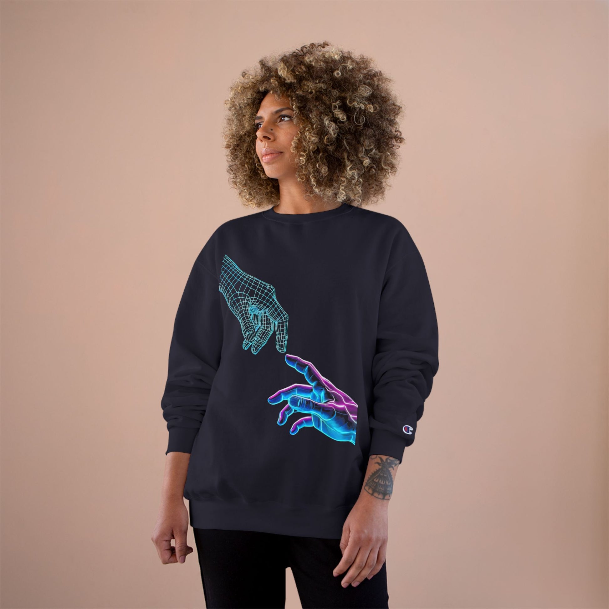 Modern Graphic Sweatshirt with Hands Design, Cozy, Trendy Sweatshirt, Gift for Tech Lovers, Art Enthusiast Apparel