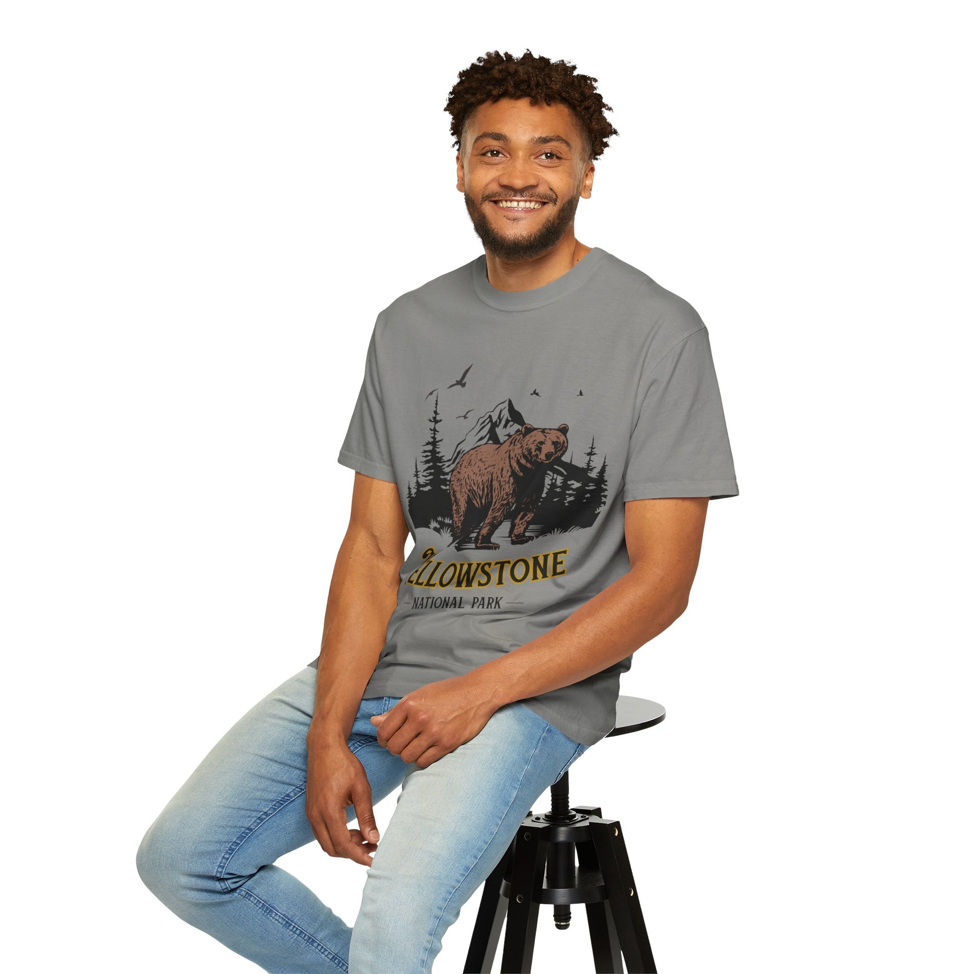 Yellowstone Bear Graphic Tee - Unisex Garment-Dyed Shirt, Nature Lover Gift, Outdoorsy Style, Travel Souvenir, Vintage National Park Apparel