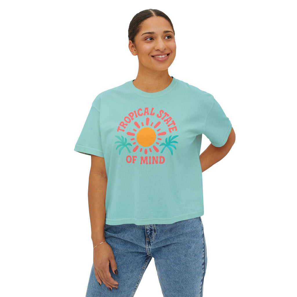 Tropical Women's Boxy Tee, Summer Vibes T-Shirt, Casual Beachwear, Gift for Her, Vacation Essentials
