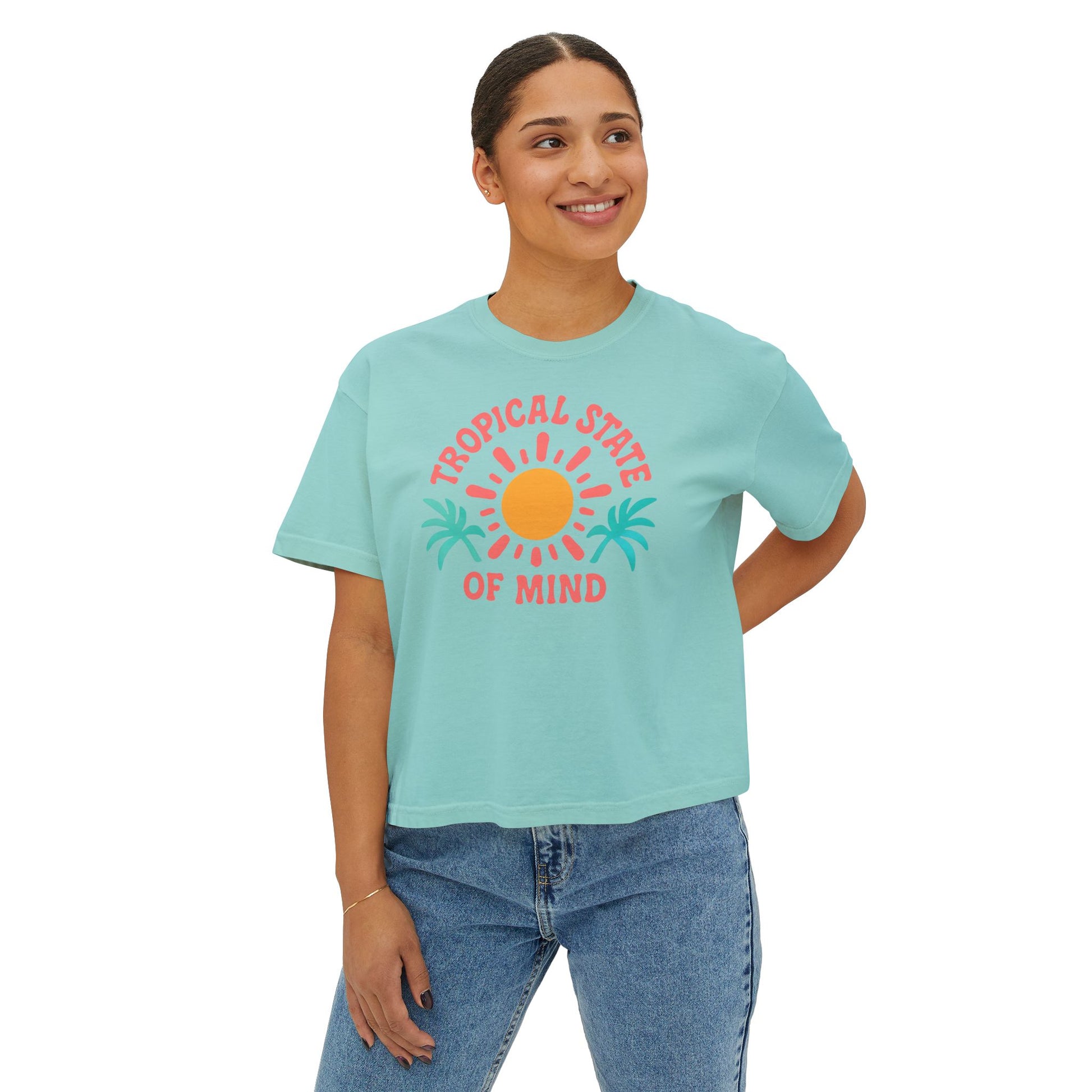 Tropical Women's Boxy Tee, Summer Vibes T-Shirt, Casual Beachwear, Gift for Her, Vacation Essentials