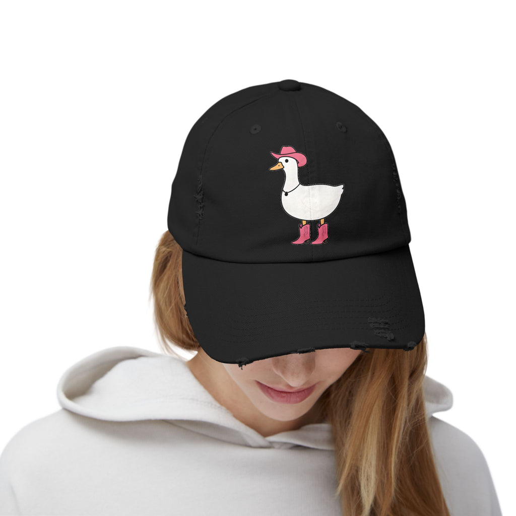 Playful Distressed Cap with Stylish Duck Design, Fun Hat for Summer, Birthday Gift, Trendy Accessory, Cap for Animal Lovers