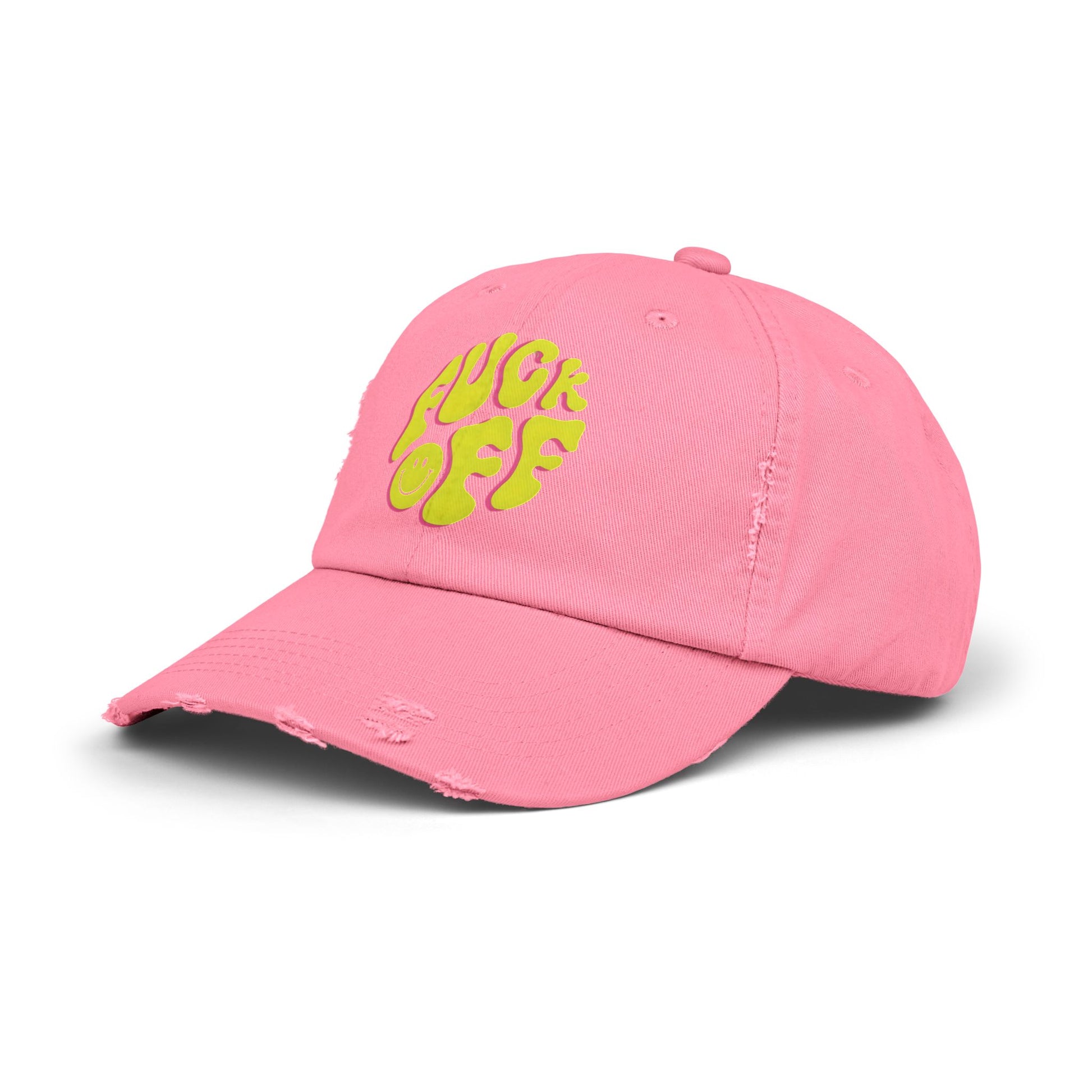 Vibrant Unisex Distressed Cap with 'F*CK OFF' Design, Fun Gift, Casual Style, Summer Accessory, Trendy Headwear
