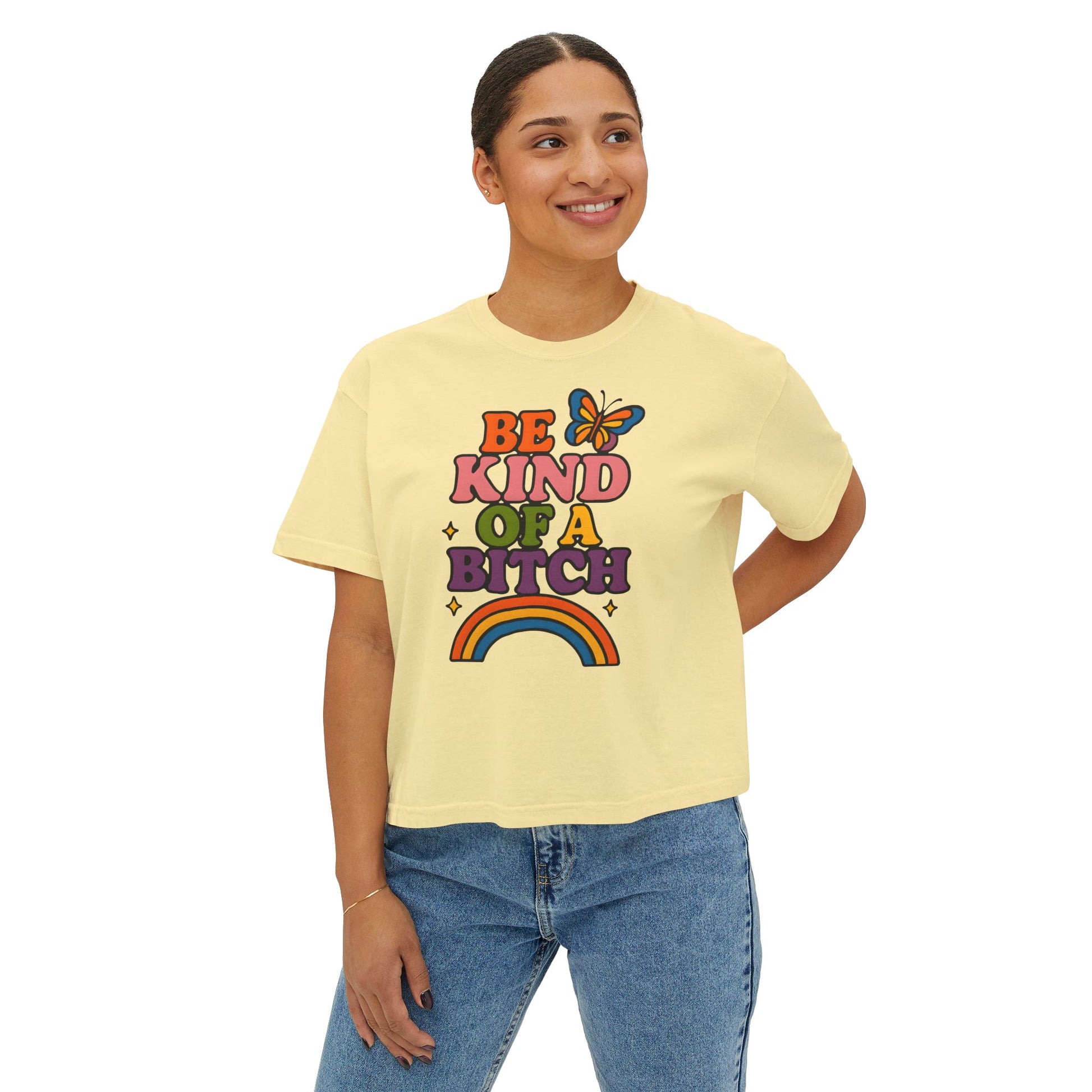 Women's Boxy Tee - Be Kind of a Bitch - Vintage-Inspired Graphic Tee, Casual Wear, Gift for Friends, Affirmation Shirt, Summer Fashion