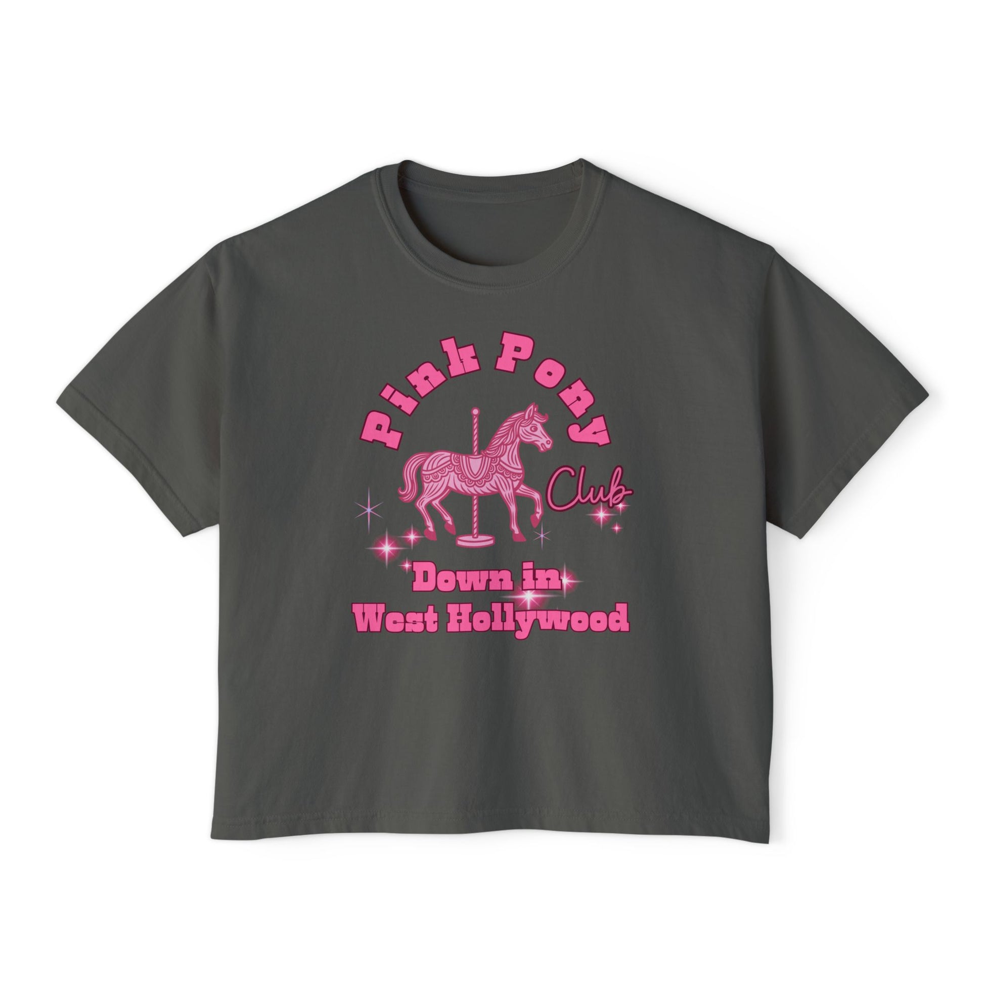 Pink Pony Club Women's Boxy Tee, Fun Casual Shirt, Gift for Unicorn Lovers, Soft Cotton Top, Trendy Graphic Tee