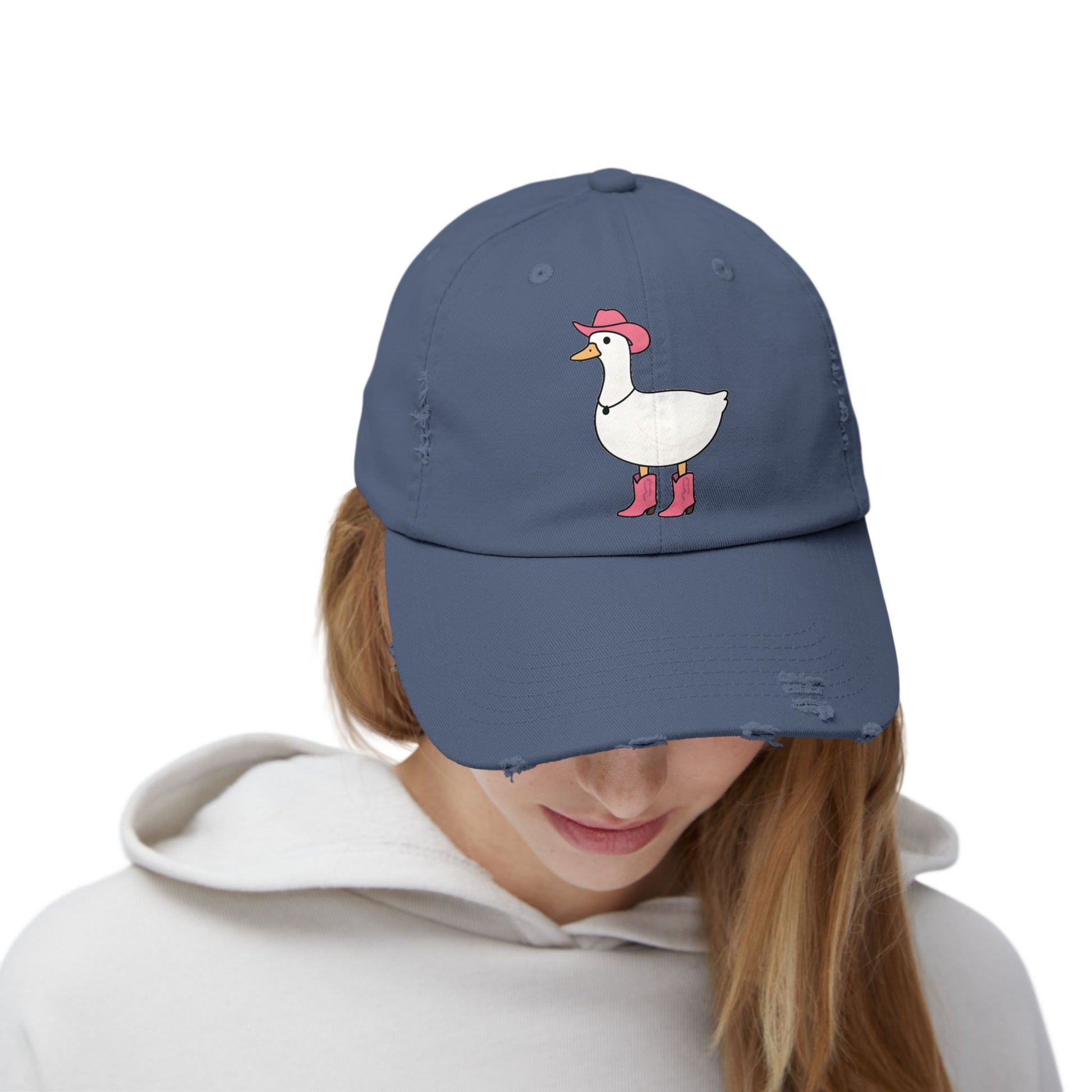 Playful Distressed Cap with Stylish Duck Design, Fun Hat for Summer, Birthday Gift, Trendy Accessory, Cap for Animal Lovers