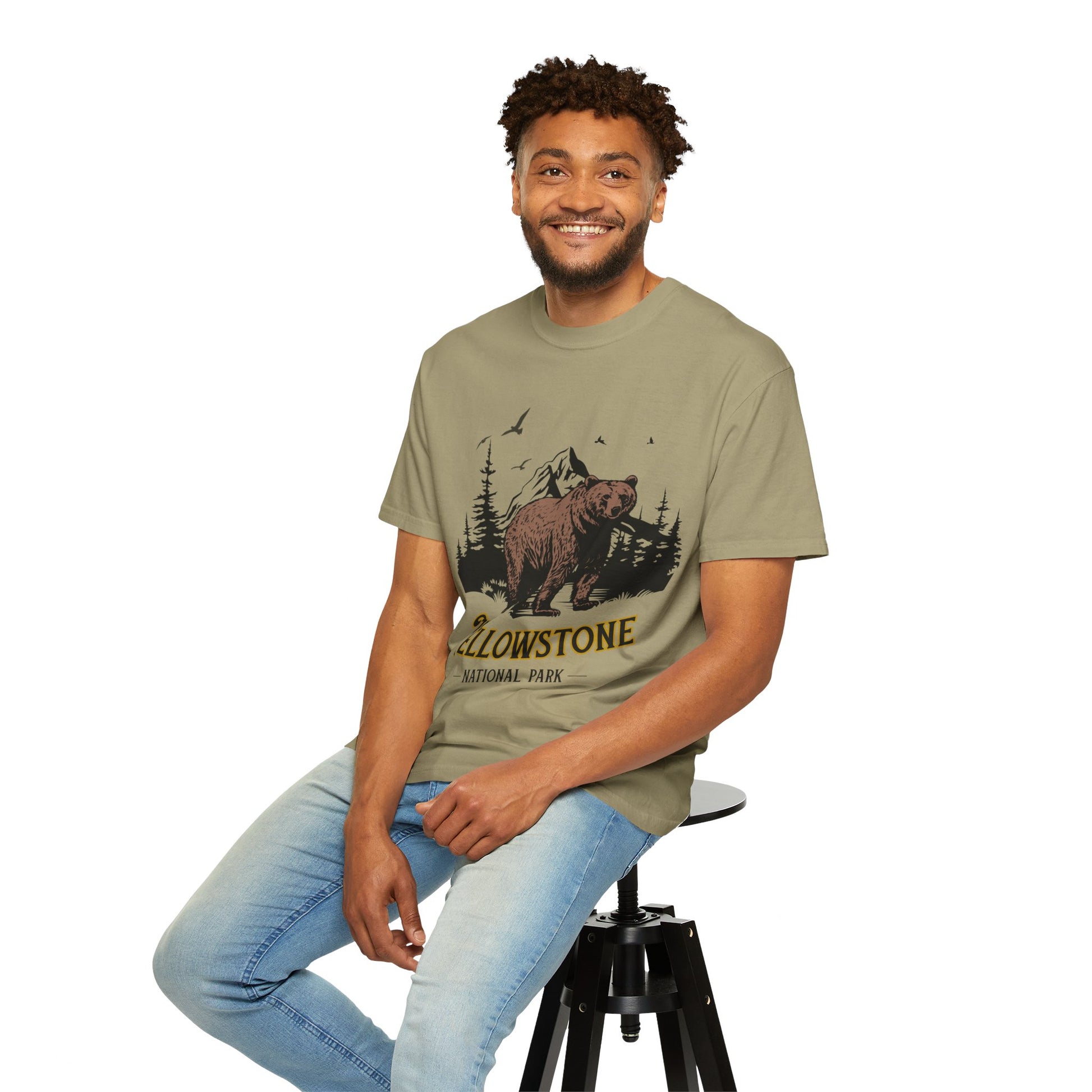 Yellowstone Bear Graphic Tee - Unisex Garment-Dyed Shirt, Nature Lover Gift, Outdoorsy Style, Travel Souvenir, Vintage National Park Apparel