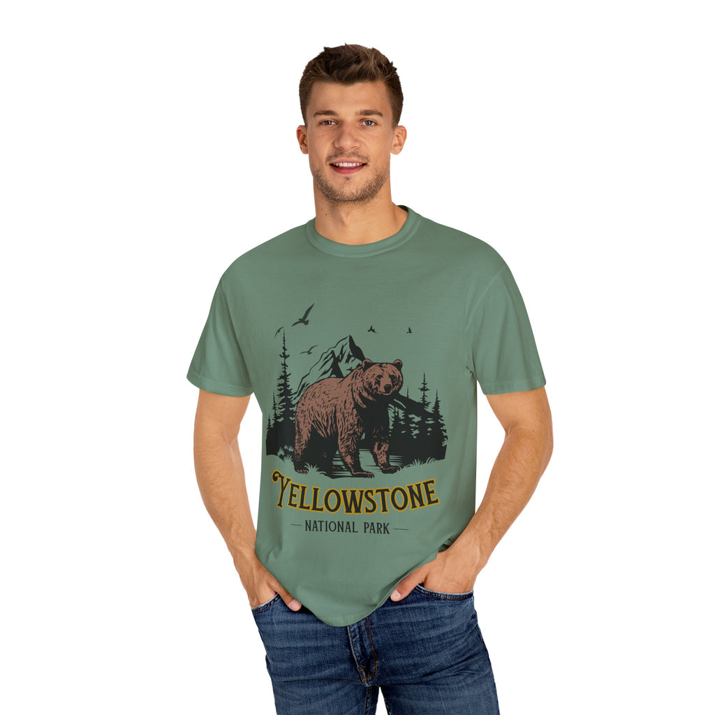 Yellowstone Bear Graphic Tee - Unisex Garment-Dyed Shirt, Nature Lover Gift, Outdoorsy Style, Travel Souvenir, Vintage National Park Apparel