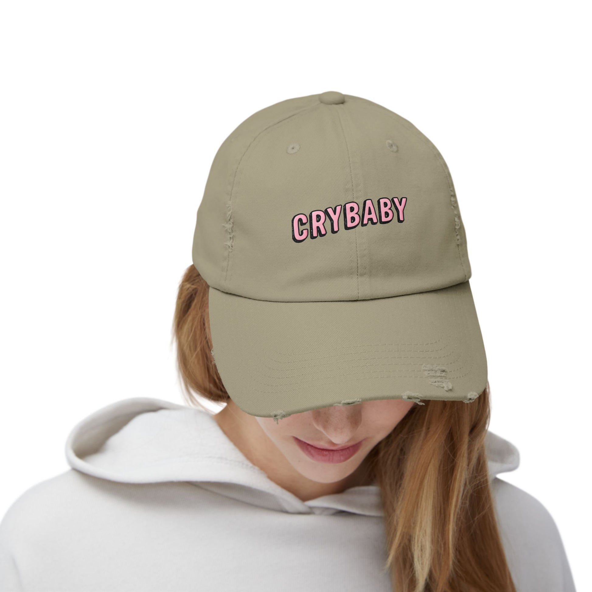 Trendy Distressed Cap - 'CRYBABY' | Fashionable Accessory, Casual Wear, Gift for Friends, Festival Style, Everyday Fashion