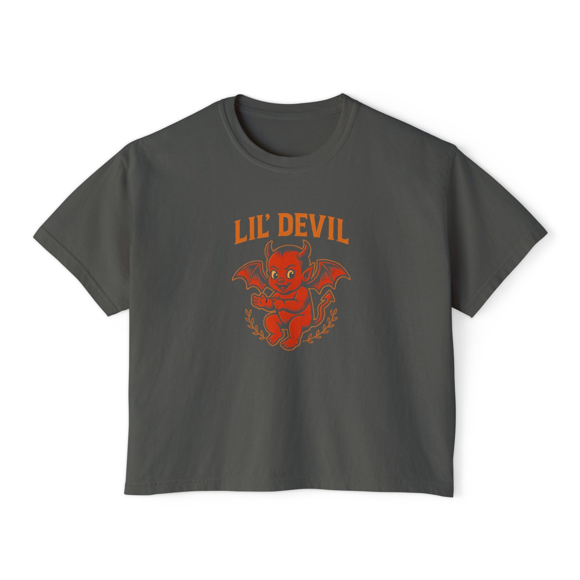 Lil' Devil Women's Boxy Tee - Halloween Top, Casual Goth Shirt, Vintage Style T-Shirt, Gift for Her, Cute Graphic Tee