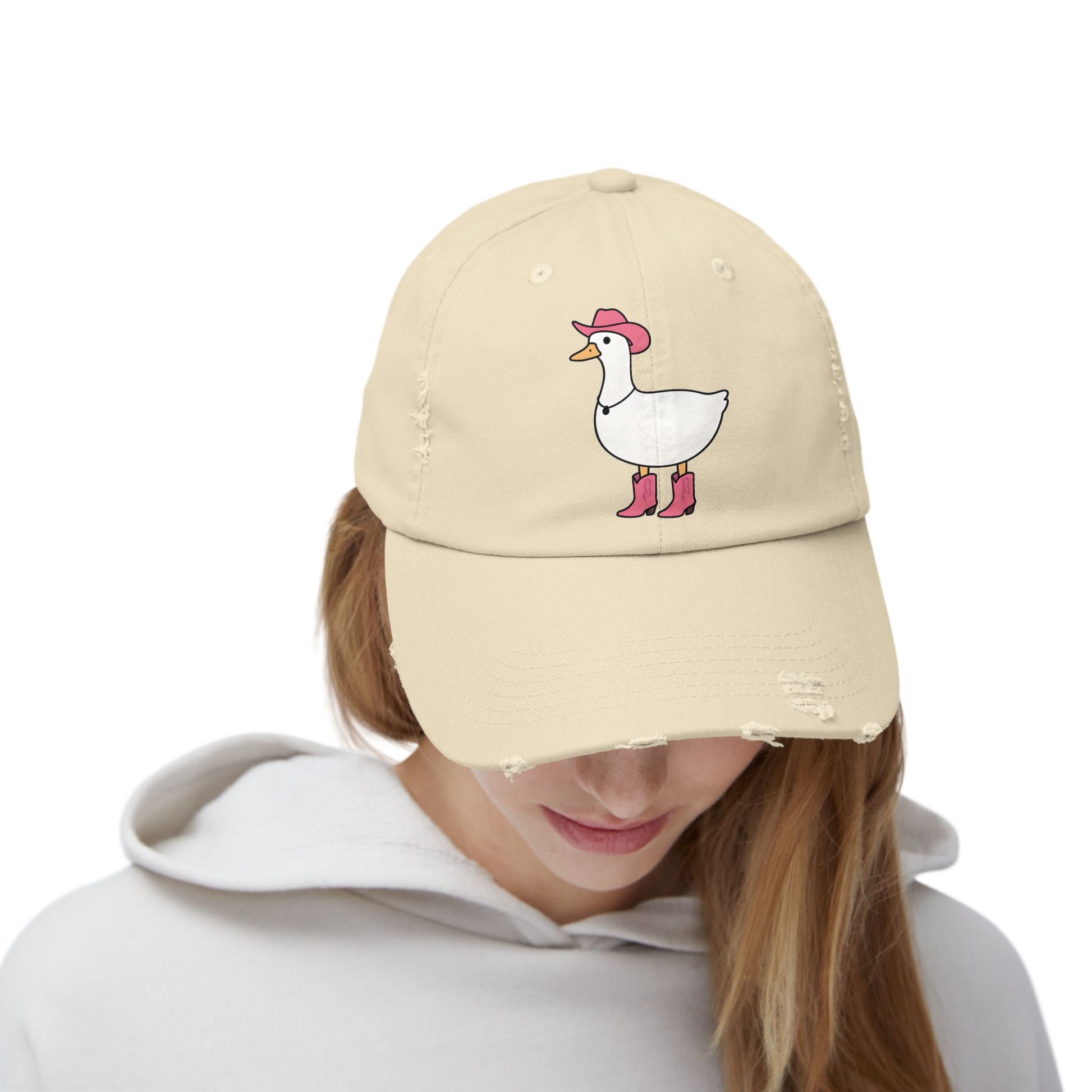 Playful Distressed Cap with Stylish Duck Design, Fun Hat for Summer, Birthday Gift, Trendy Accessory, Cap for Animal Lovers