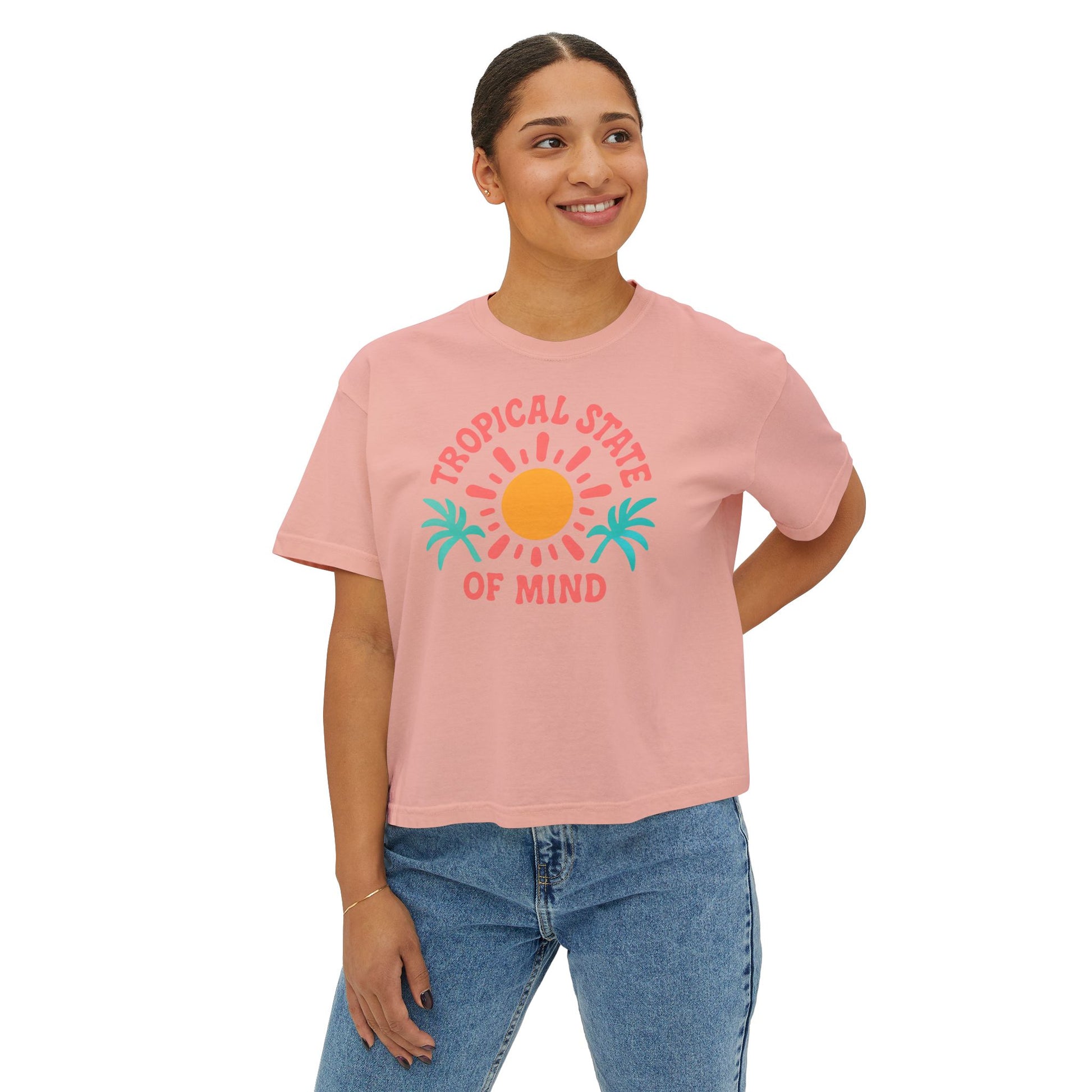 Tropical Women's Boxy Tee, Summer Vibes T-Shirt, Casual Beachwear, Gift for Her, Vacation Essentials