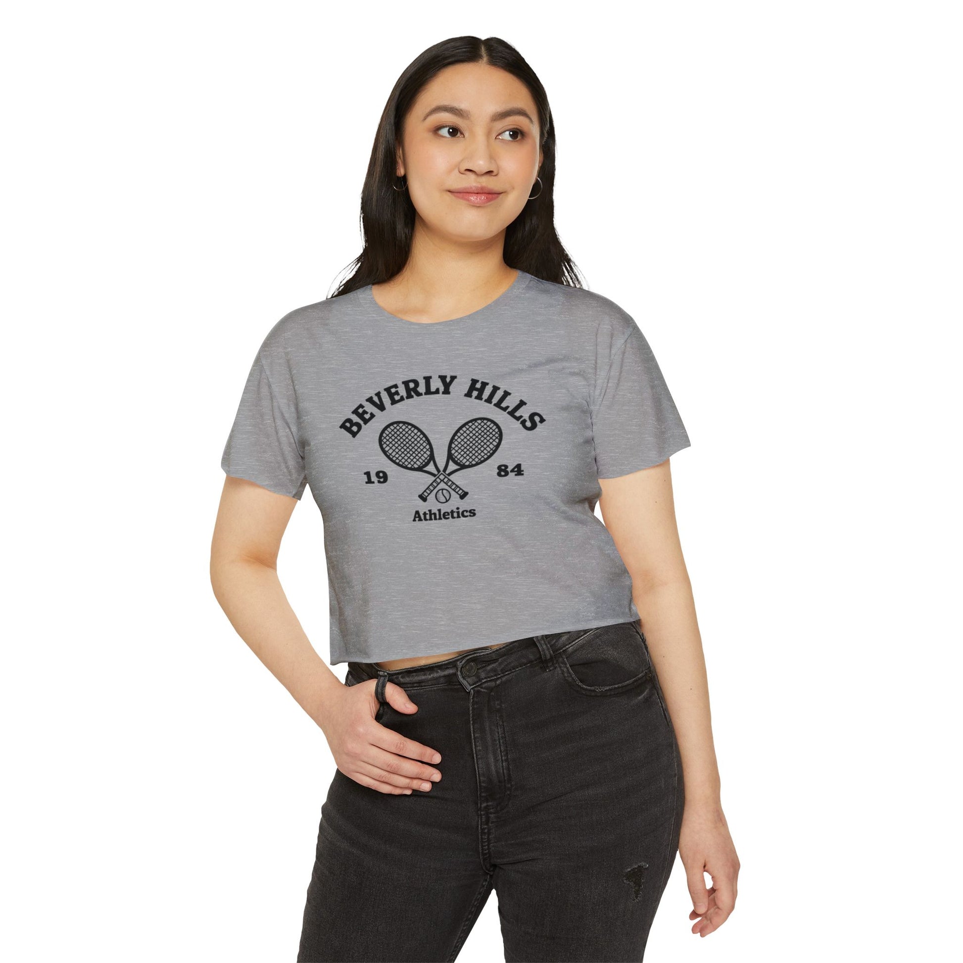 Beverly Hills Tennis Crop Top, Women's Summer Top, Festival Wear, Casual Tee, Athleisure Top, Graphic Crop Tee