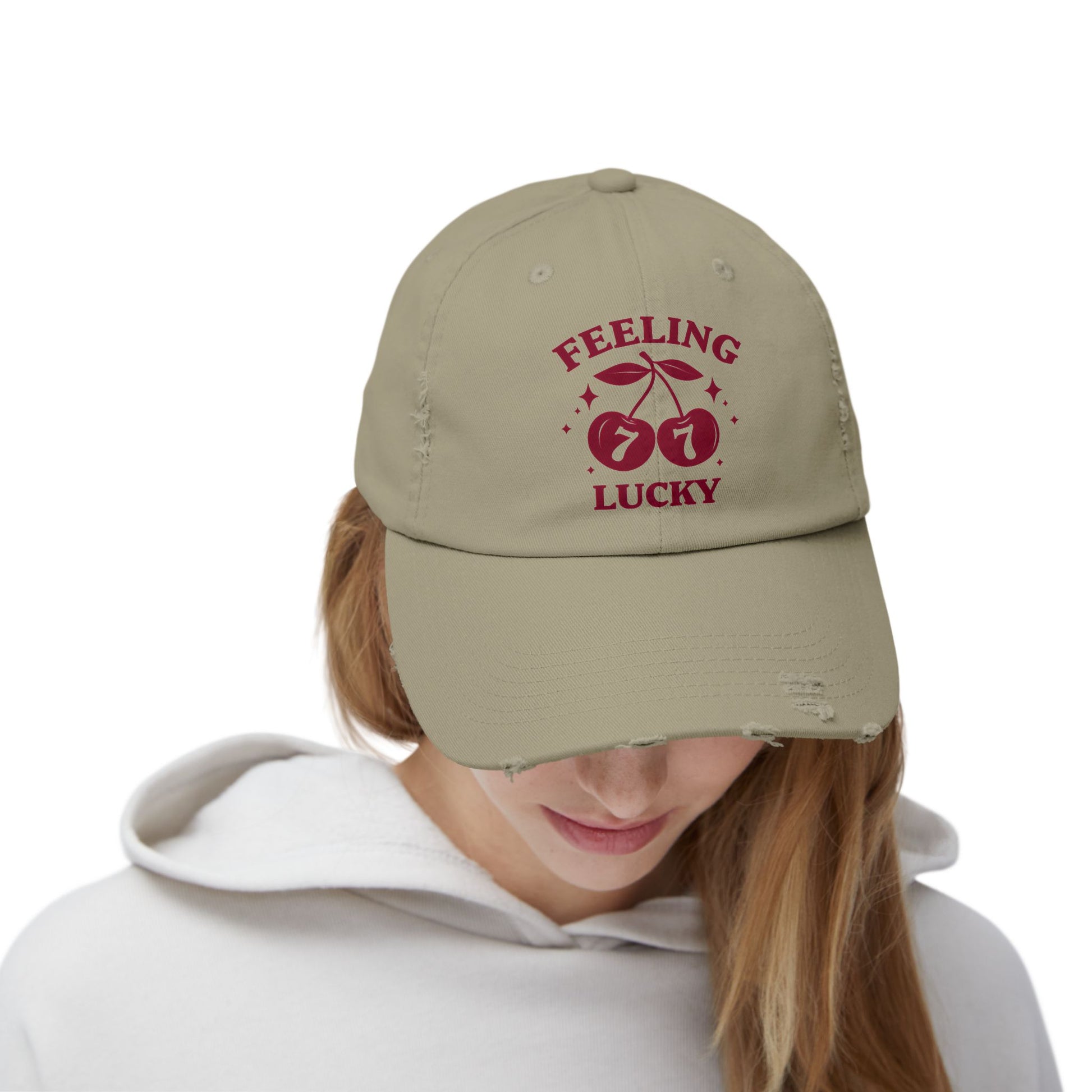 Feeling Lucky Distressed Cap - Unisex Hat, Casual Accessories, Lucky Charm Gift, Birthday, St. Patrick's Day, Spins on Luck