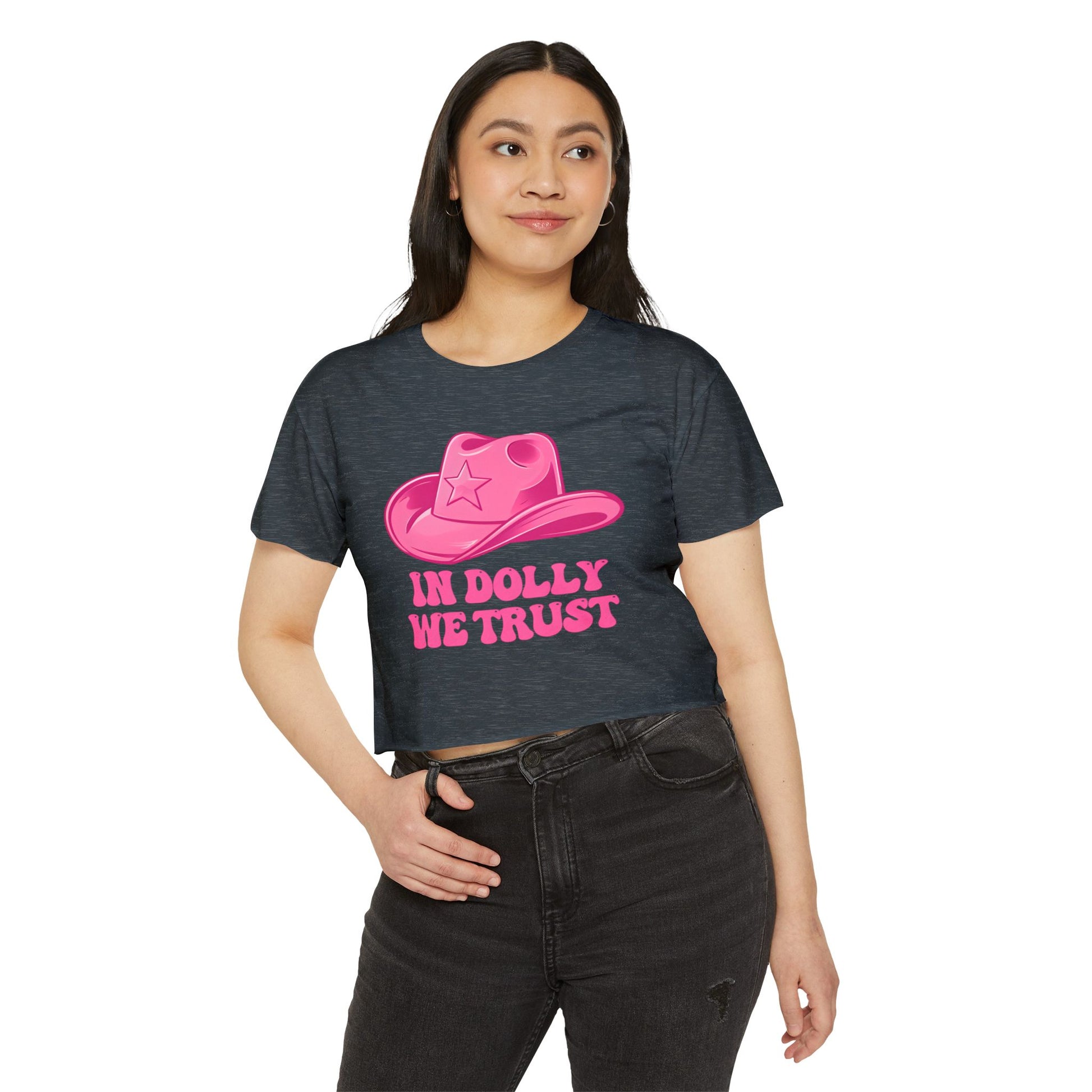 Women's Festival Crop Top, In Dolly We Trust Shirt, Summer Music Festival Tee, Cute Crop Top for Concerts, Bohemian Style Apparel, [...]