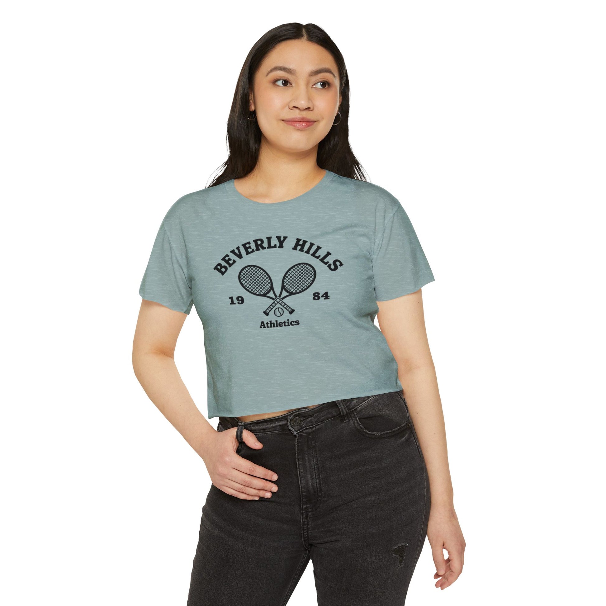 Beverly Hills Tennis Crop Top, Women's Summer Top, Festival Wear, Casual Tee, Athleisure Top, Graphic Crop Tee
