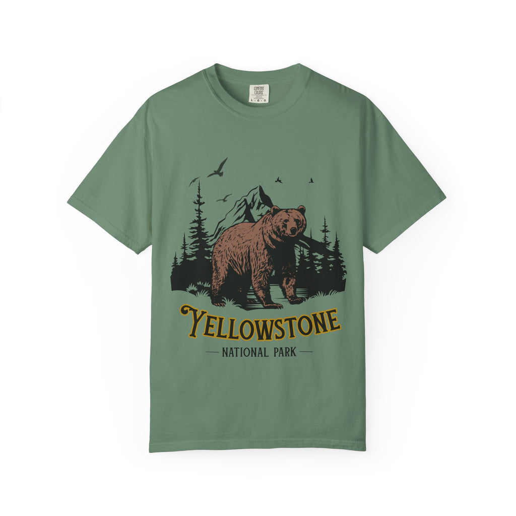 Yellowstone Bear Graphic Tee - Unisex Garment-Dyed Shirt, Nature Lover Gift, Outdoorsy Style, Travel Souvenir, Vintage National Park Apparel