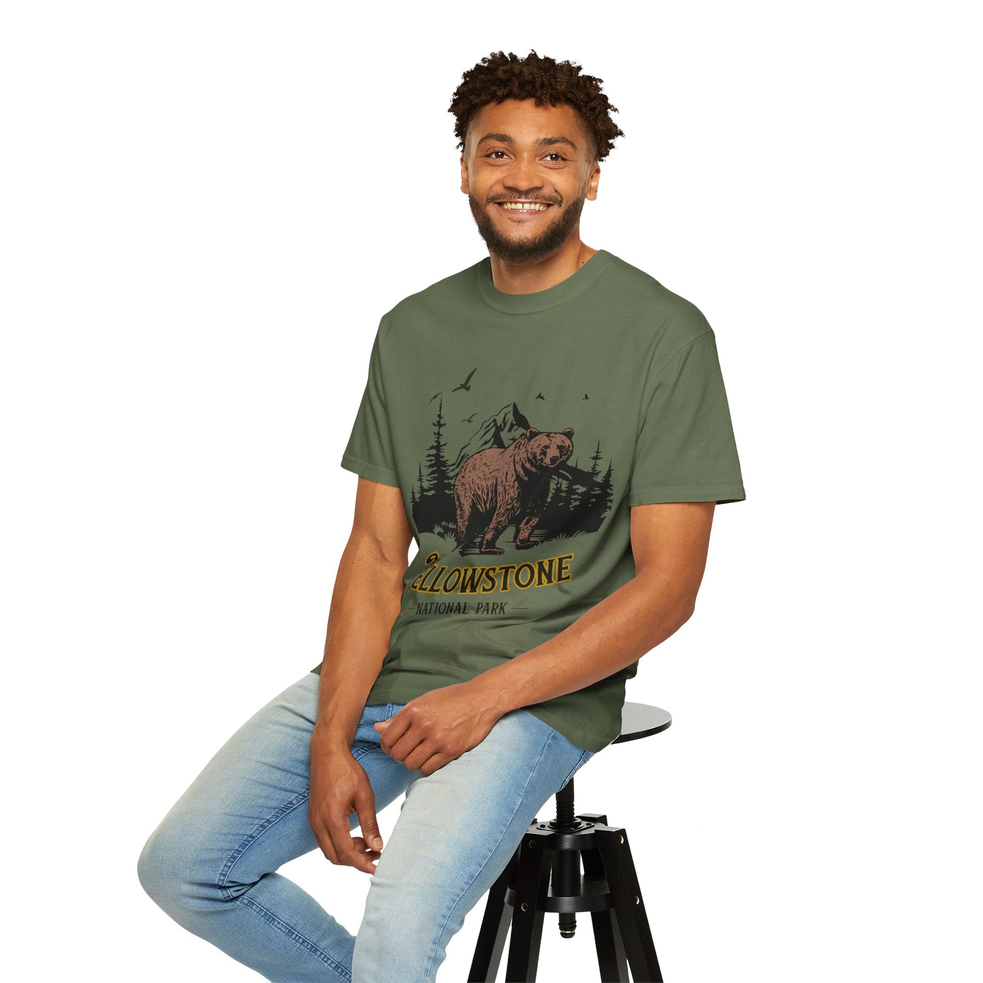 Yellowstone Bear Graphic Tee - Unisex Garment-Dyed Shirt, Nature Lover Gift, Outdoorsy Style, Travel Souvenir, Vintage National Park Apparel
