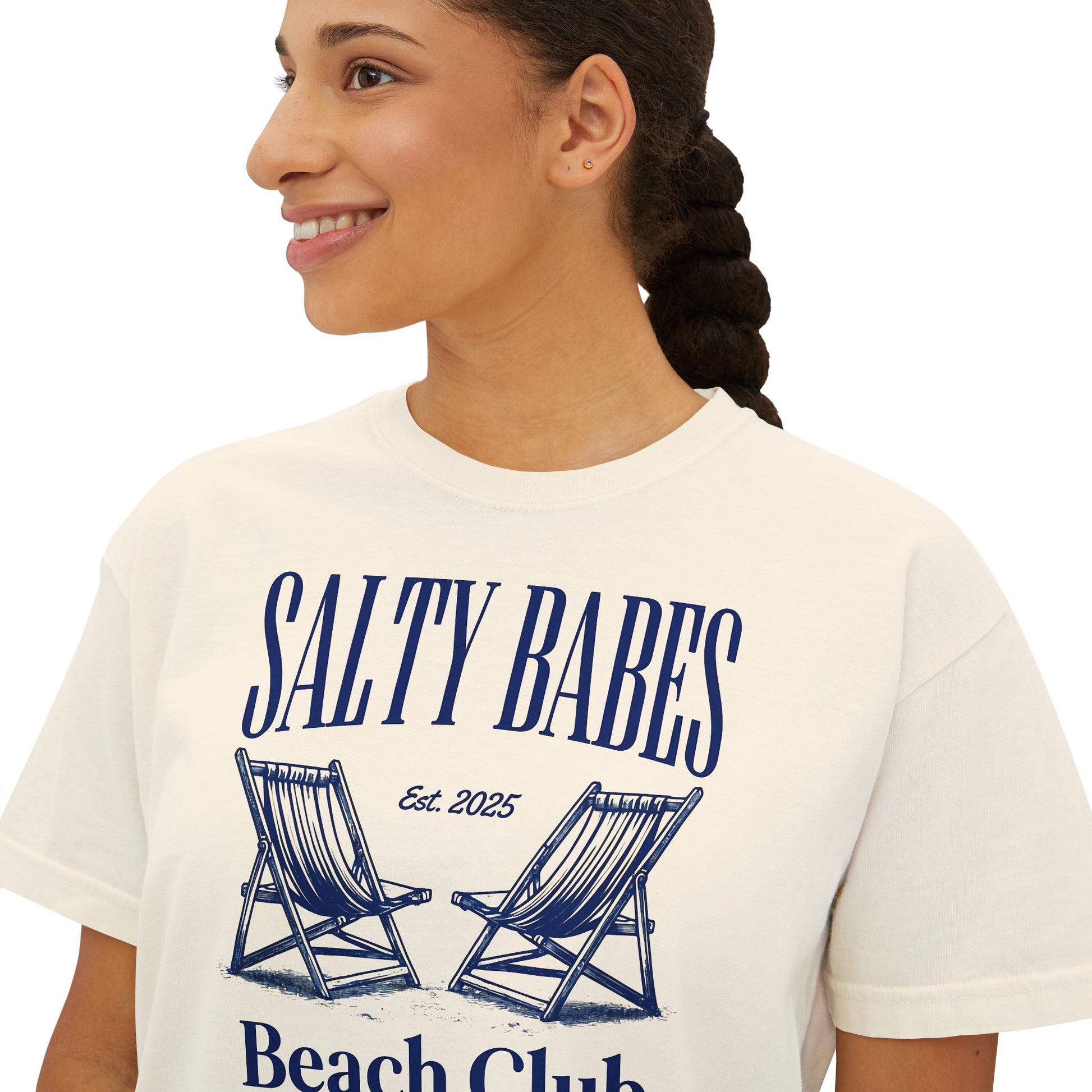 Salty Babes Beach Club Boxy Tee, Summer Casual Top, Women’s Vacation Shirt, Perfect for Beach Days, Gift for Sea Lovers