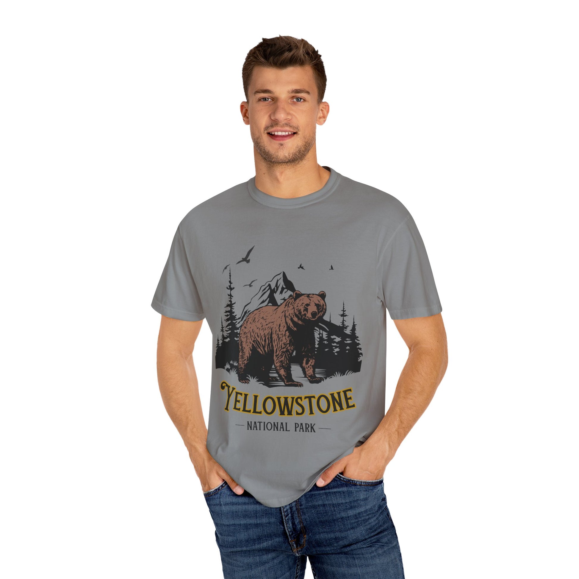 Yellowstone Bear Graphic Tee - Unisex Garment-Dyed Shirt, Nature Lover Gift, Outdoorsy Style, Travel Souvenir, Vintage National Park Apparel