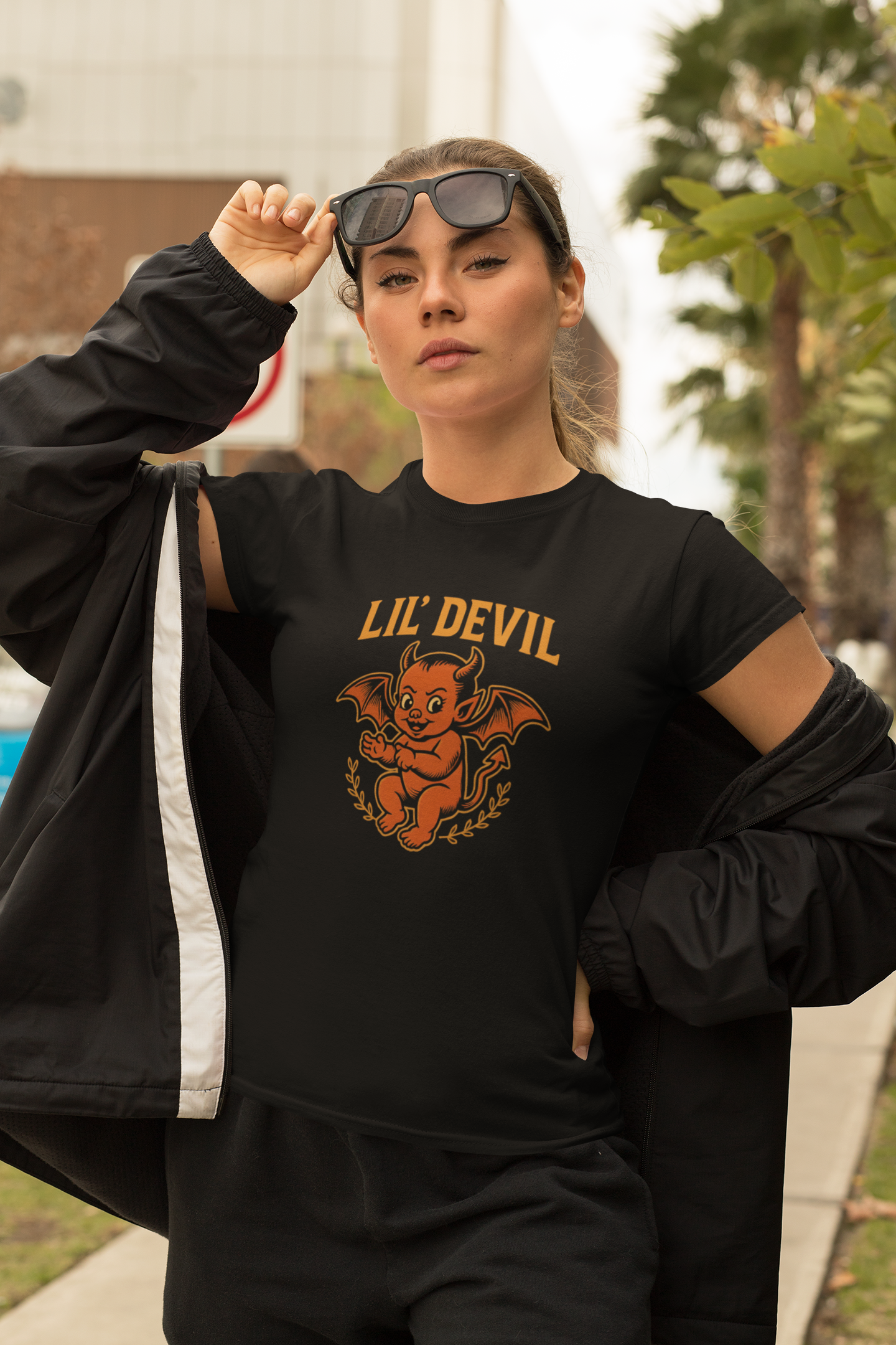 Lil' Devil Women's Boxy Tee - Halloween Top, Casual Goth Shirt, Vintage Style T-Shirt, Gift for Her, Cute Graphic Tee