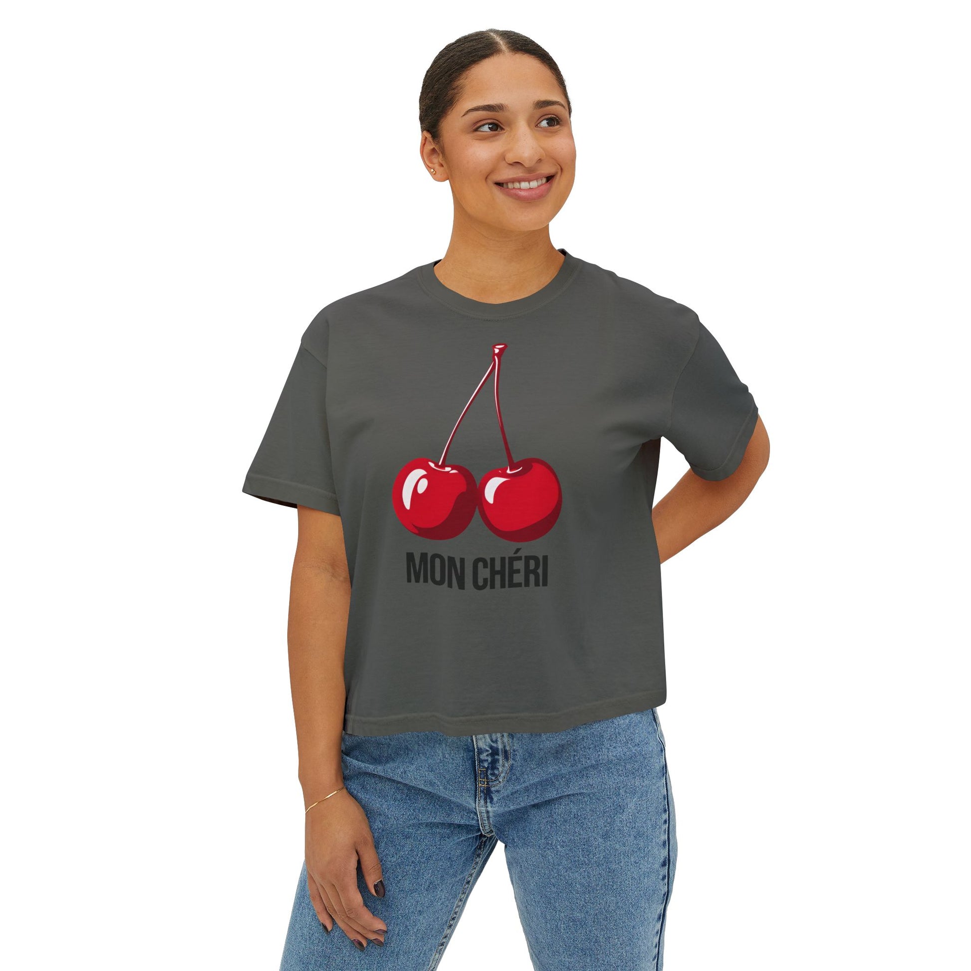 Chic Cherry Women's Boxy Tee, Casual T-Shirt, Summer Top, Gift for Her, Trendy Graphic Tee