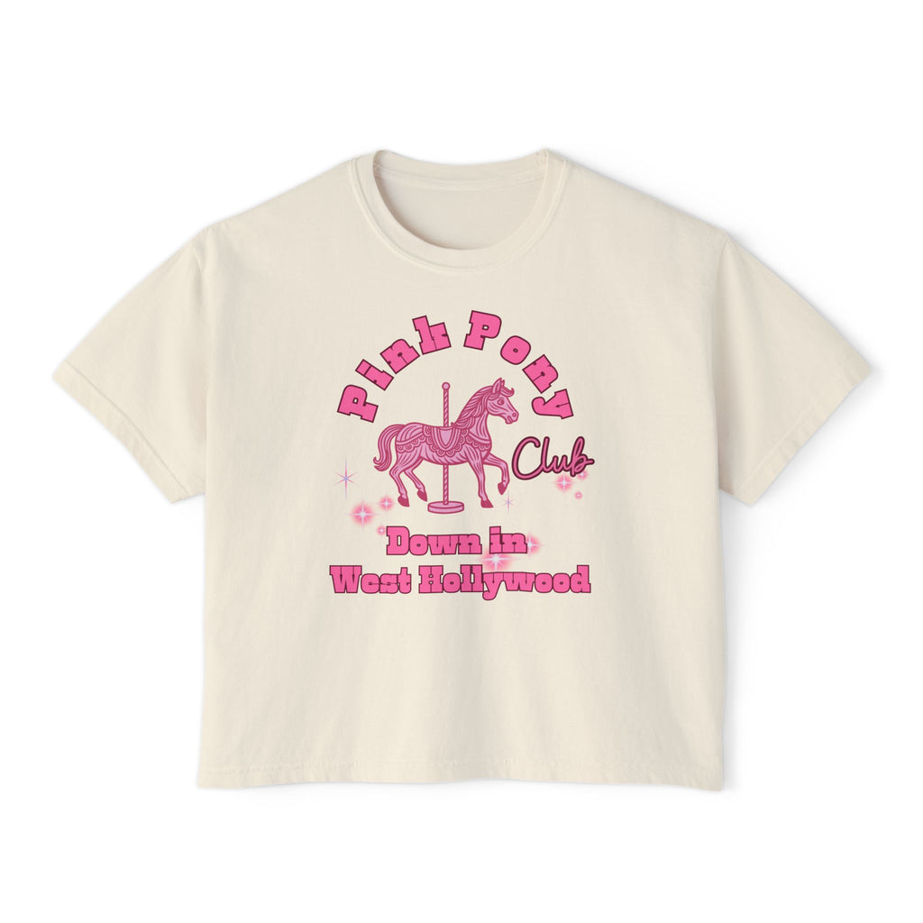 Pink Pony Club Women's Boxy Tee, Fun Casual Shirt, Gift for Unicorn Lovers, Soft Cotton Top, Trendy Graphic Tee